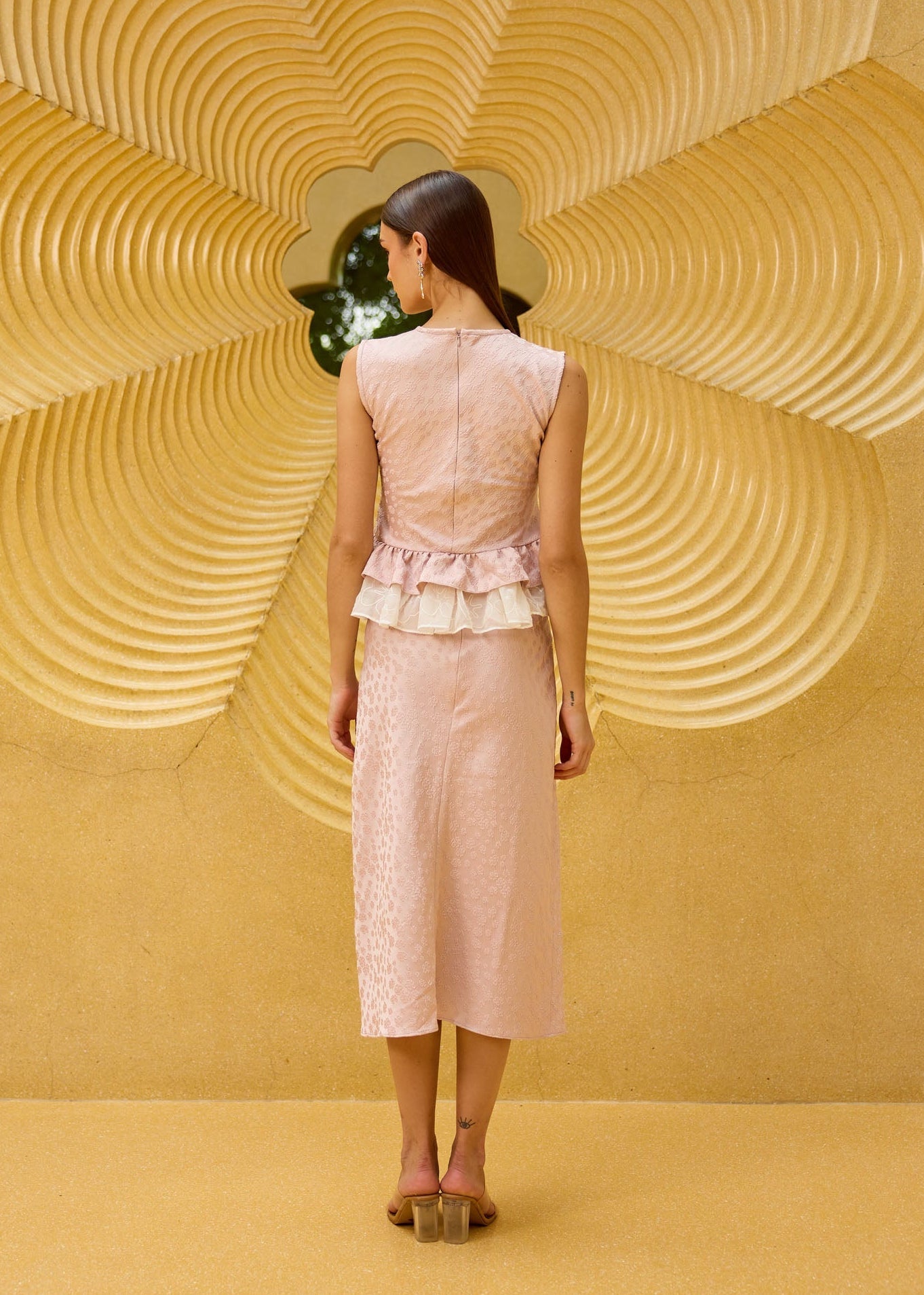 Blush Pink Jacquard Peplum Set