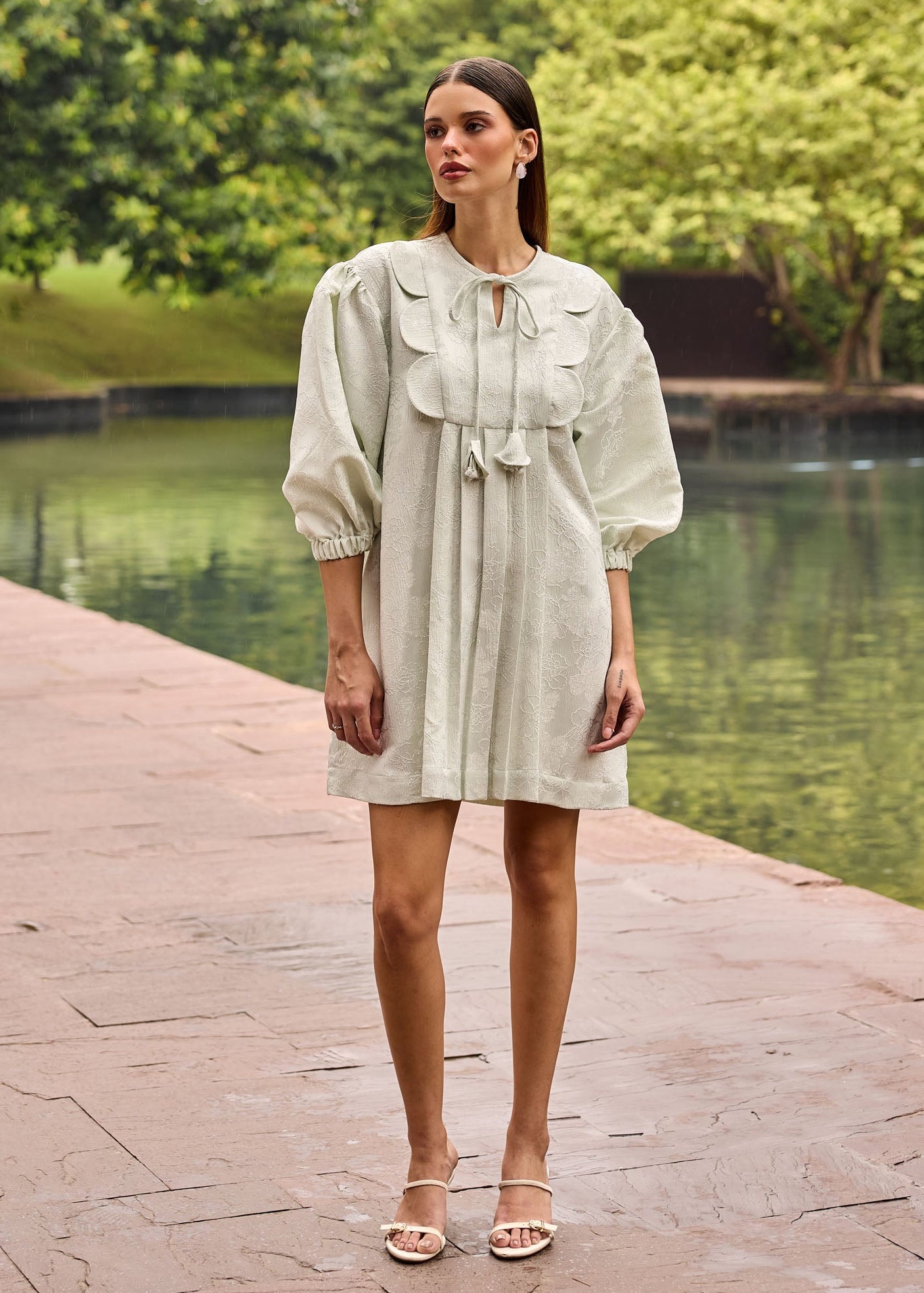Pastel Green A-Line Jacquard Dress