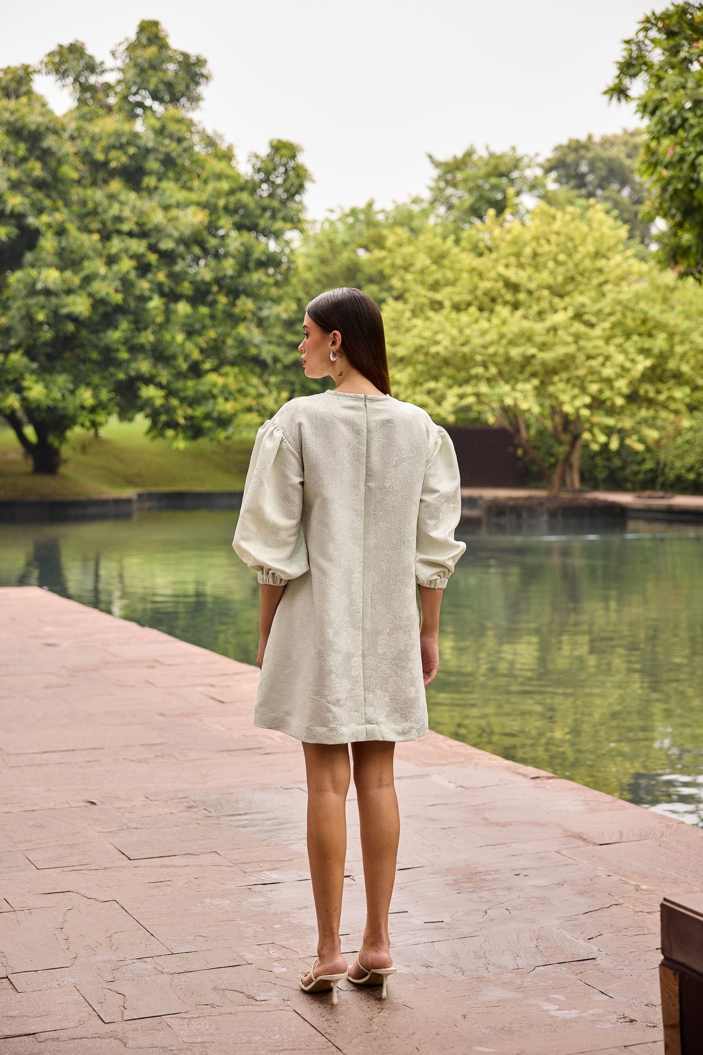 Pastel Green A-Line Jacquard Dress