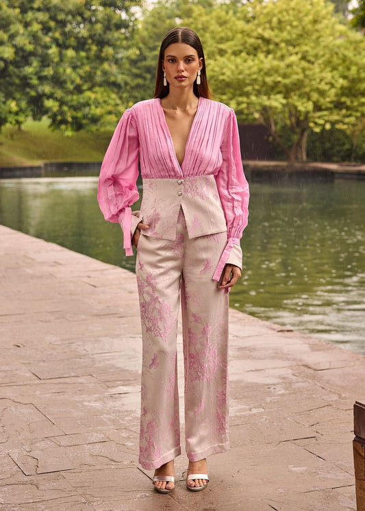 Blush Pink Jacquard Plunge Co-ord Set