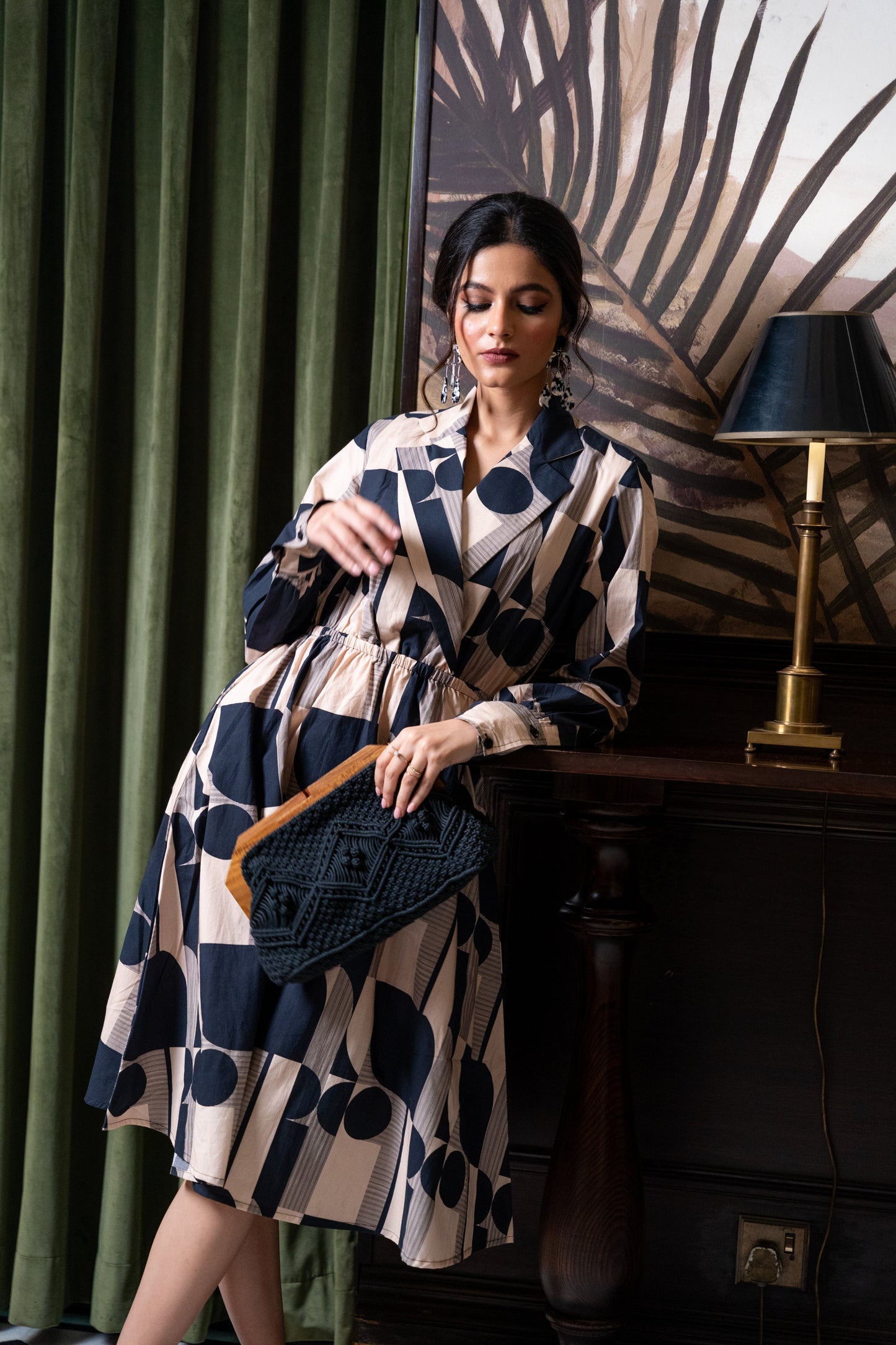 Black Offwhite Geometric Printed Dress