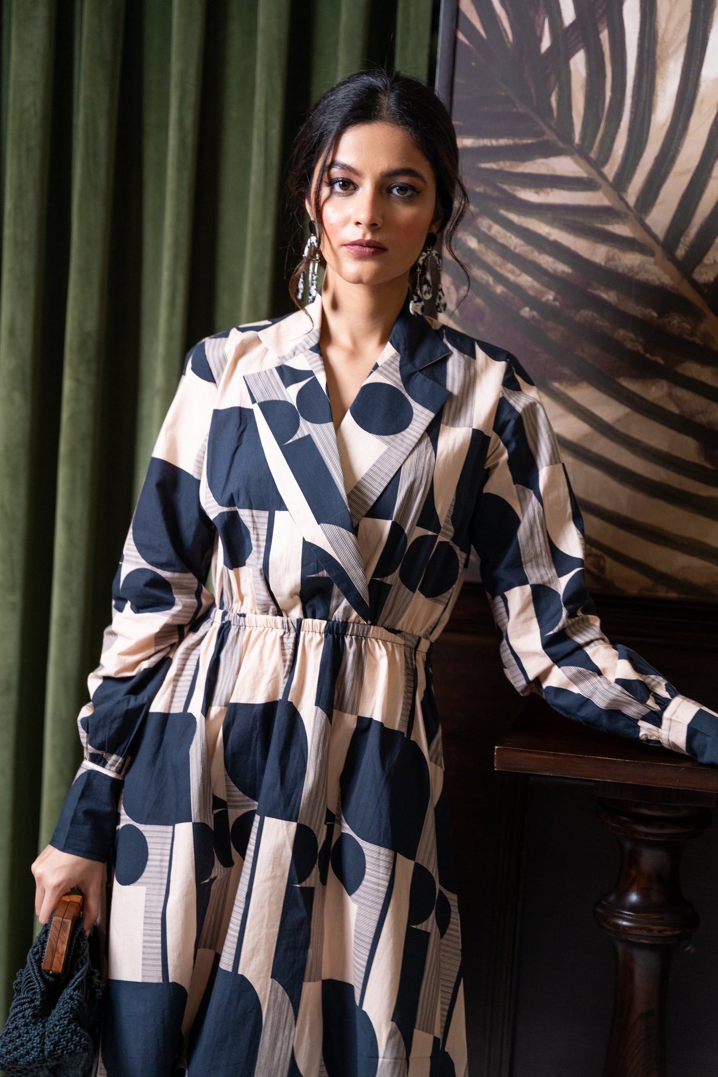 Black Offwhite Geometric Printed Dress