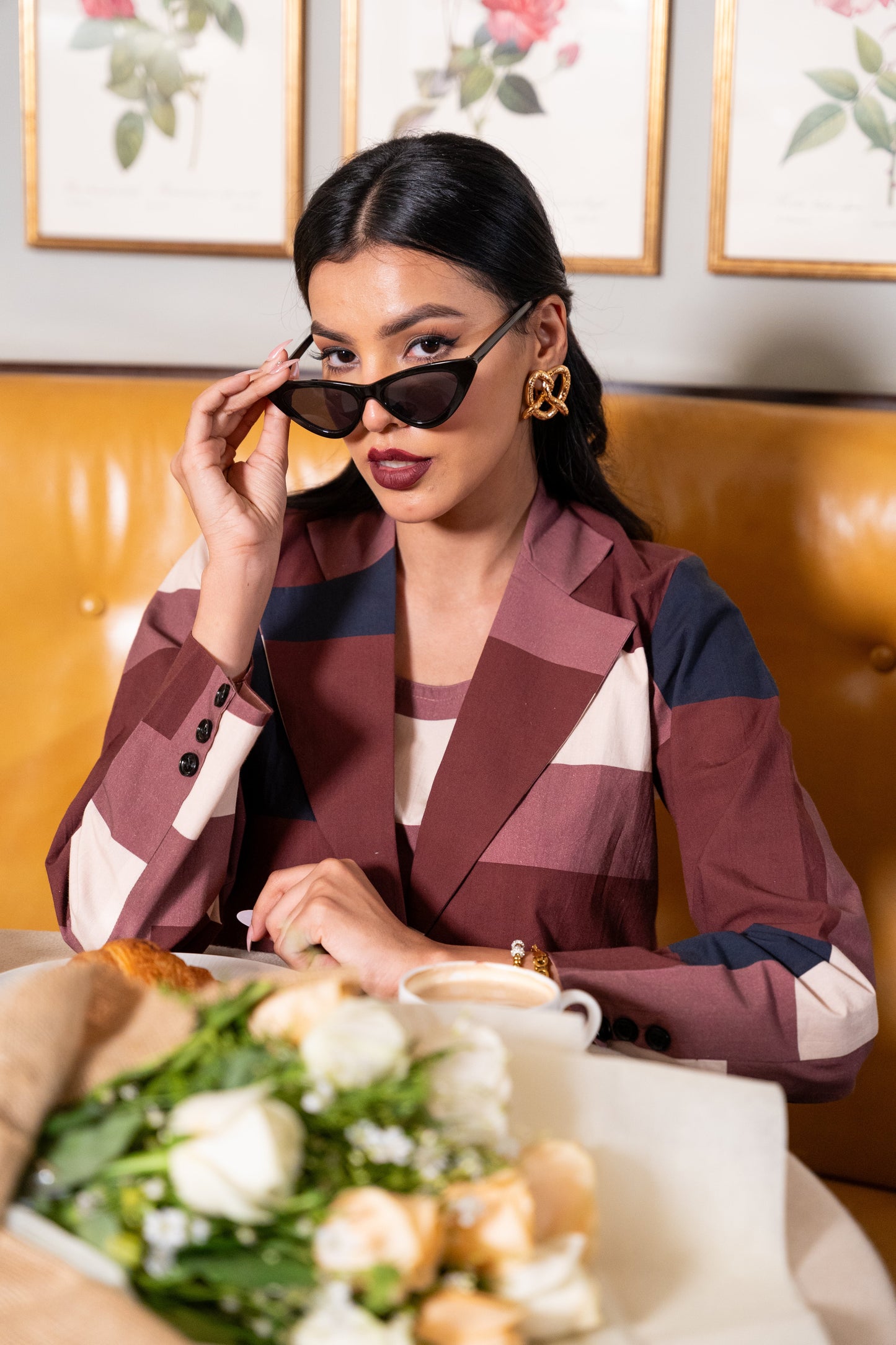 Maroon Offwhite Geometric Printed short Jacket and Sleeveless Dress (Set of 2)