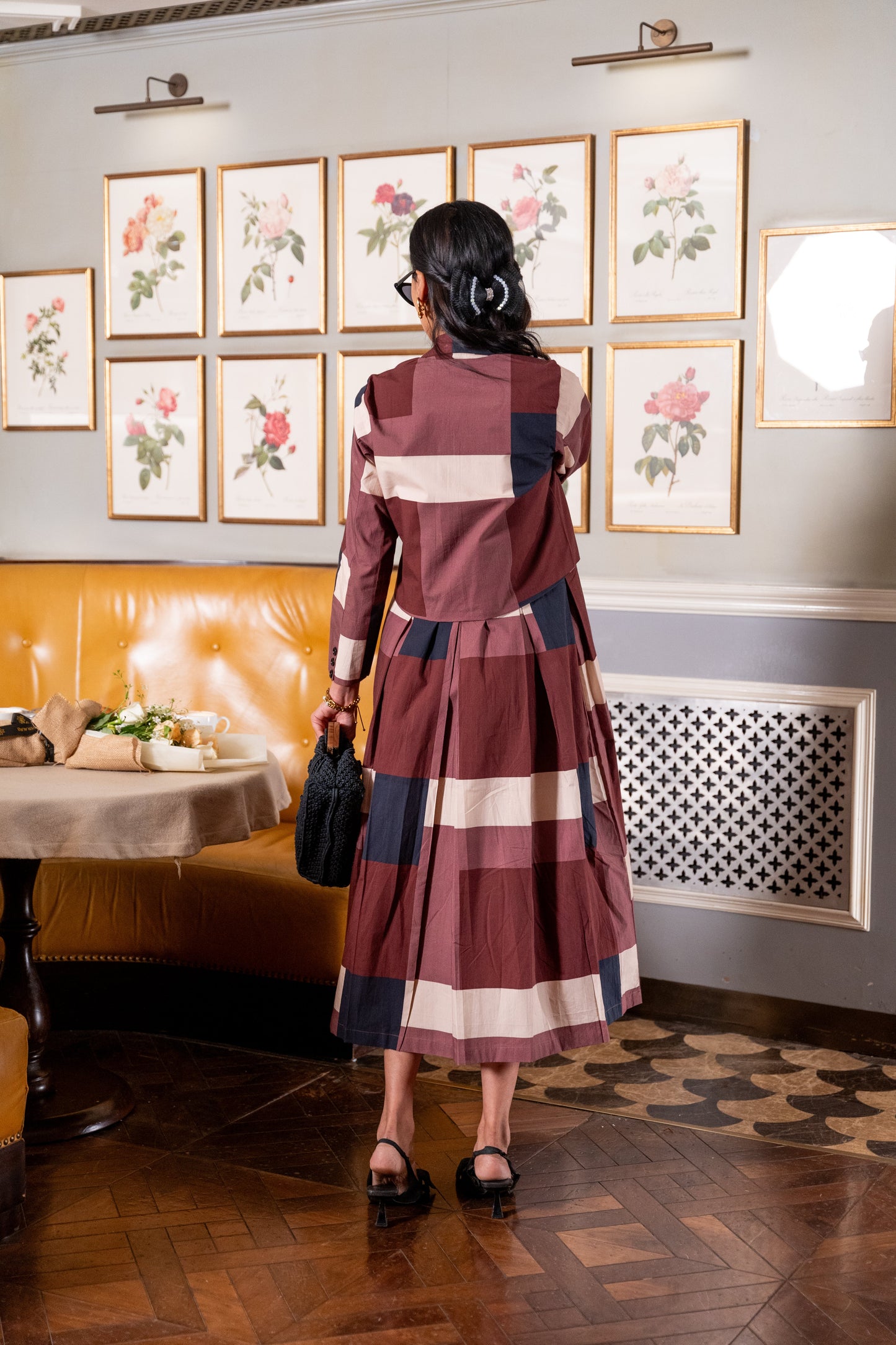 Maroon Offwhite Geometric Printed short Jacket and Sleeveless Dress (Set of 2)