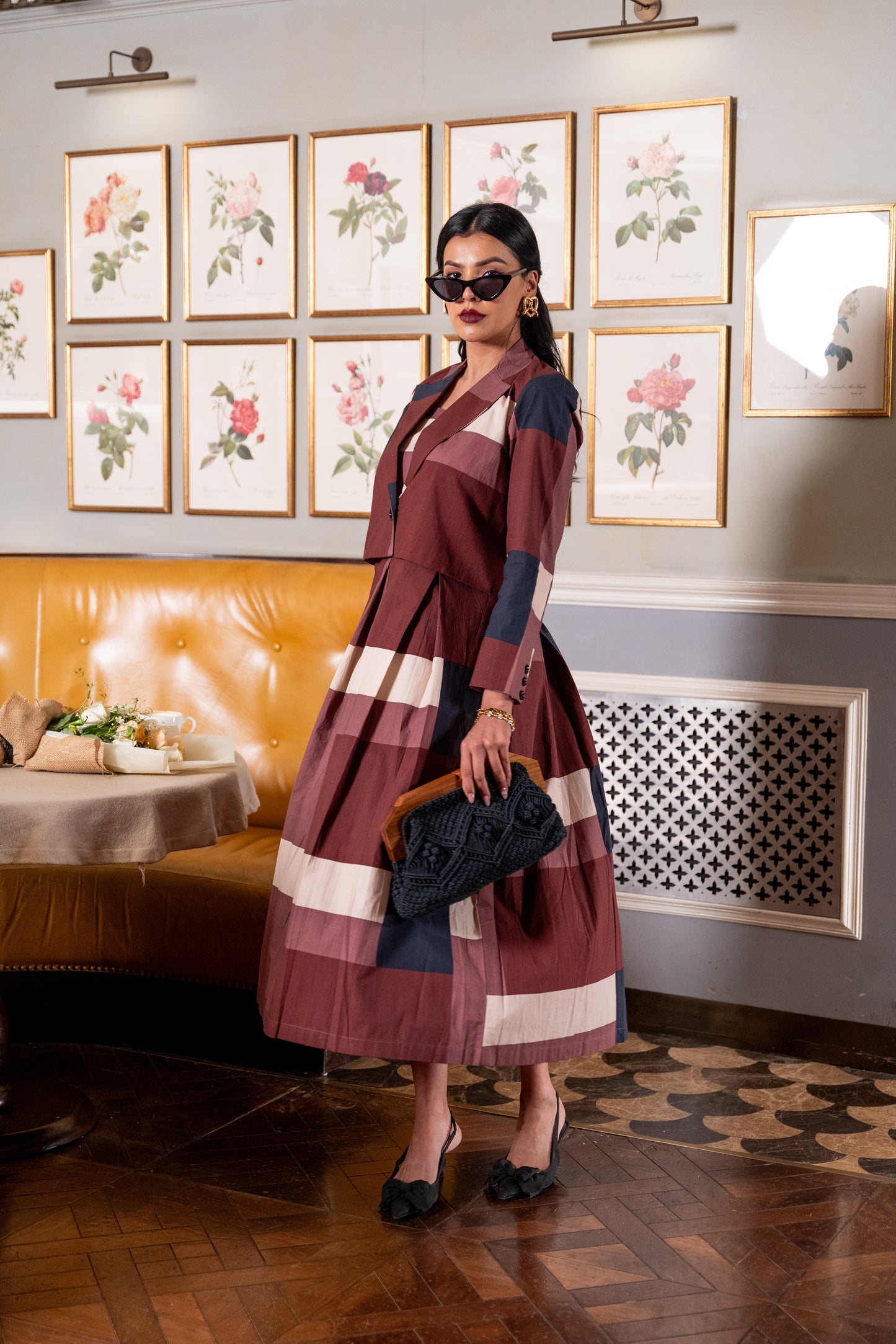 Maroon Offwhite Geometric Printed short Jacket and Sleeveless Dress (Set of 2)