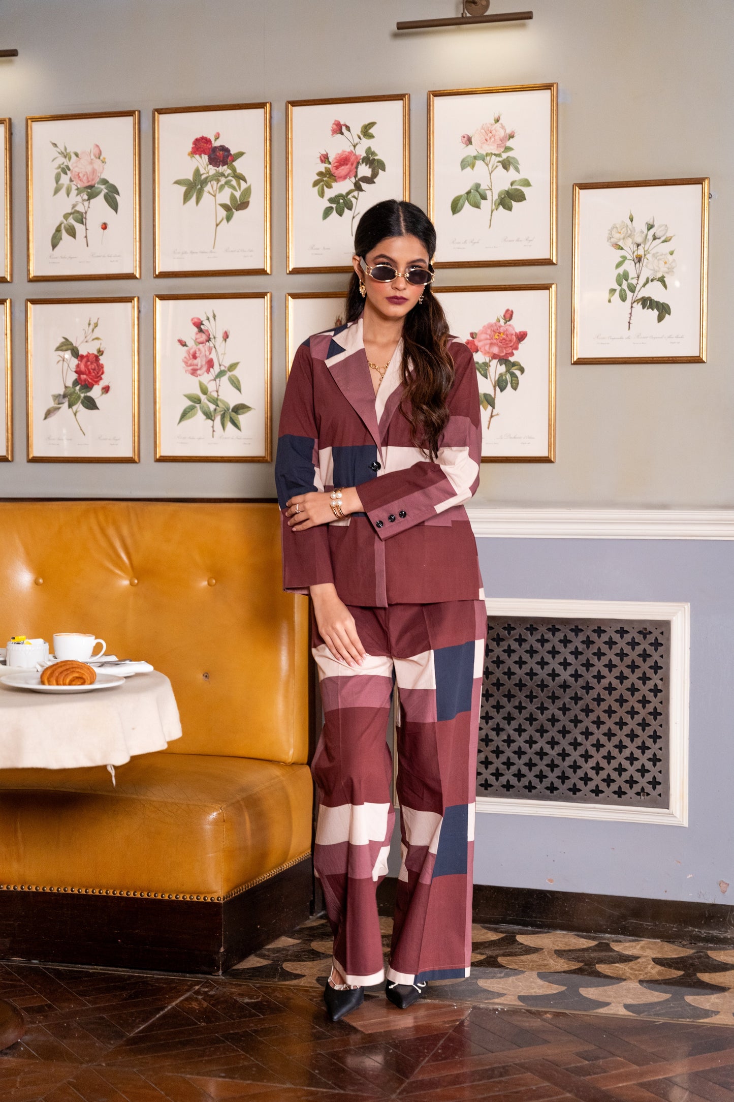 Maroon Offwhite Geometric Printed Jacket and Trouser(Set of 2)