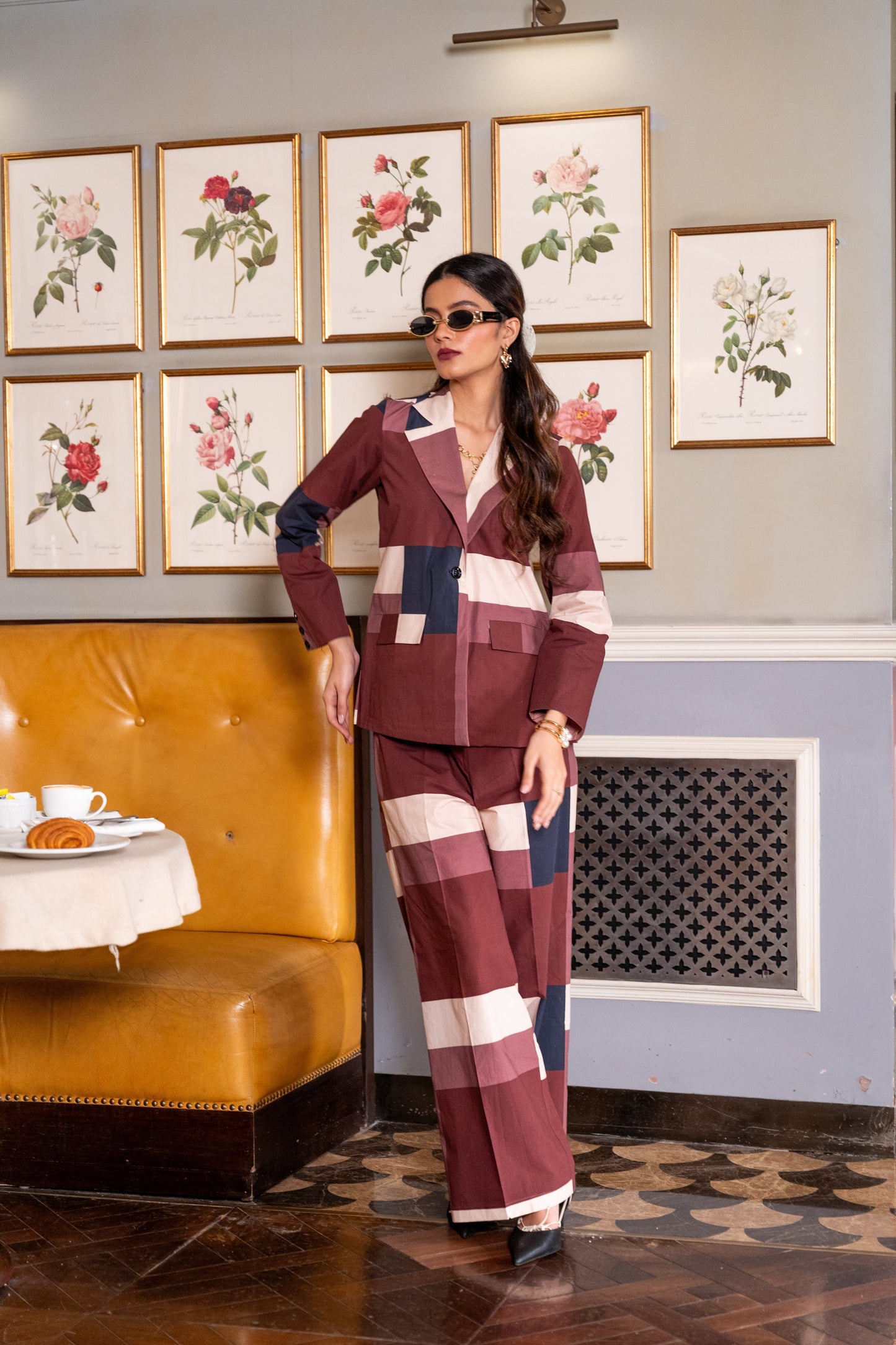 Maroon Offwhite Geometric Printed Jacket and Trouser(Set of 2)