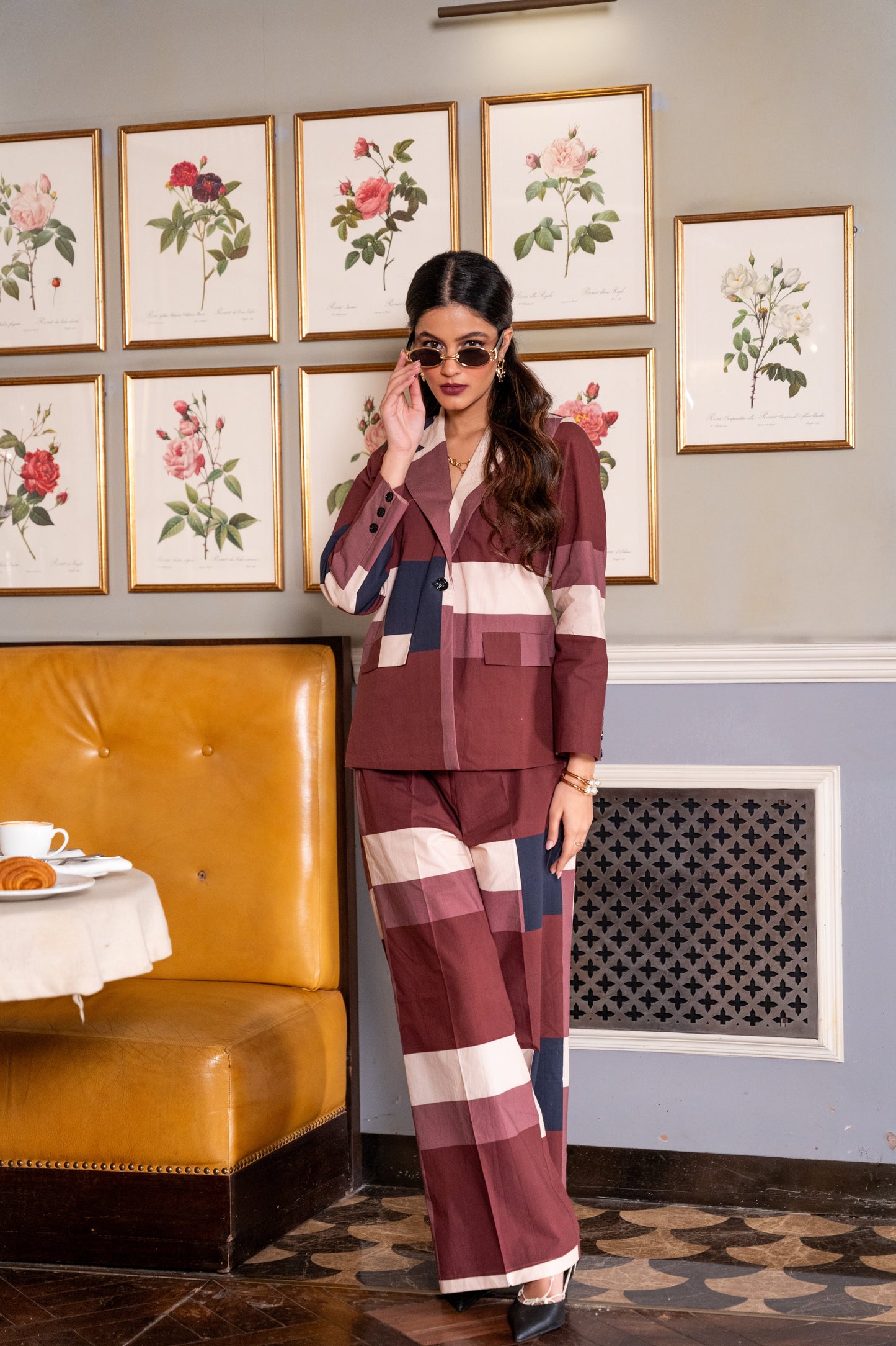 Maroon Offwhite Geometric Printed Jacket and Trouser(Set of 2)