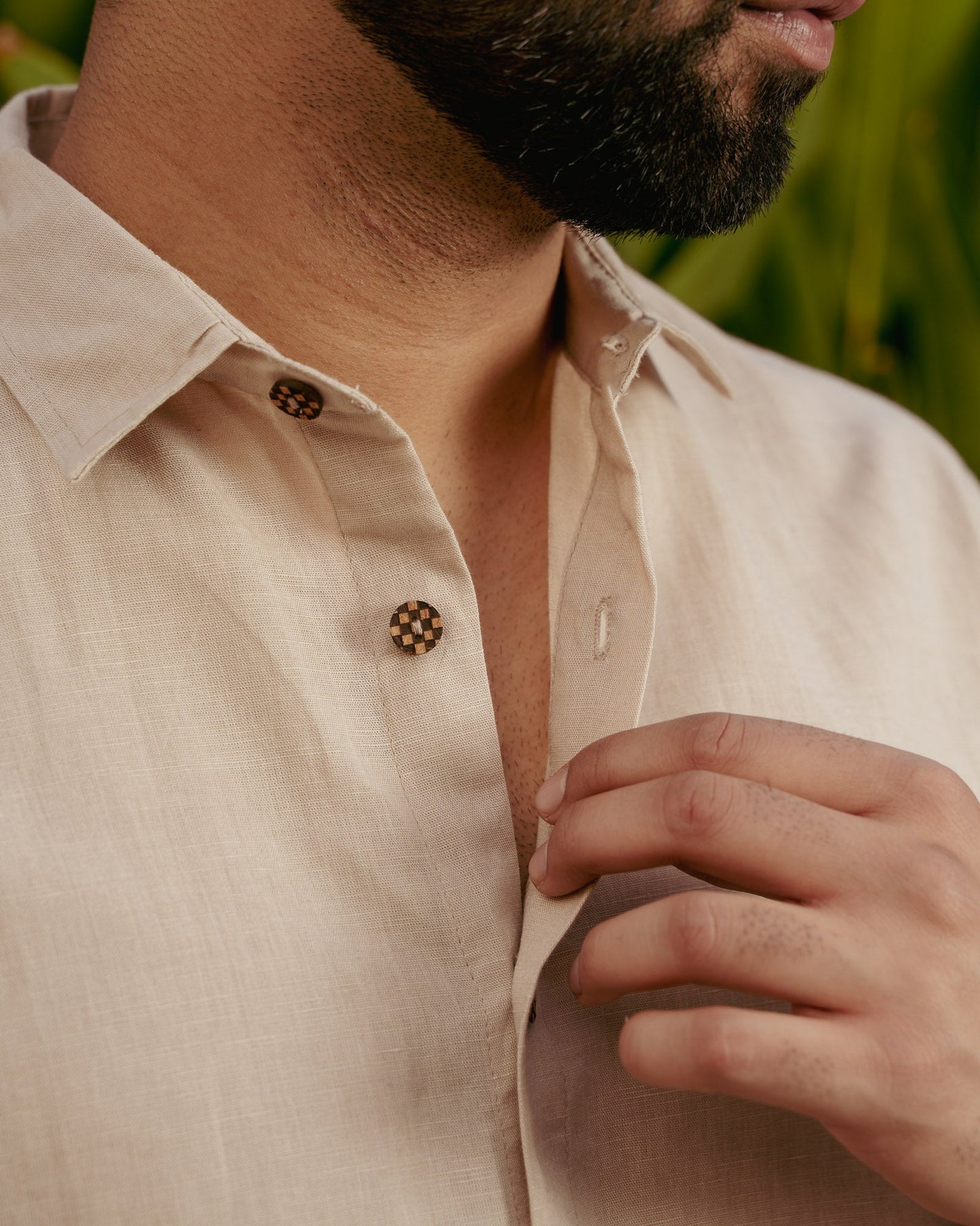 Aqua Block Terracotta Lower Patch Full Sleeves Linen Shirt