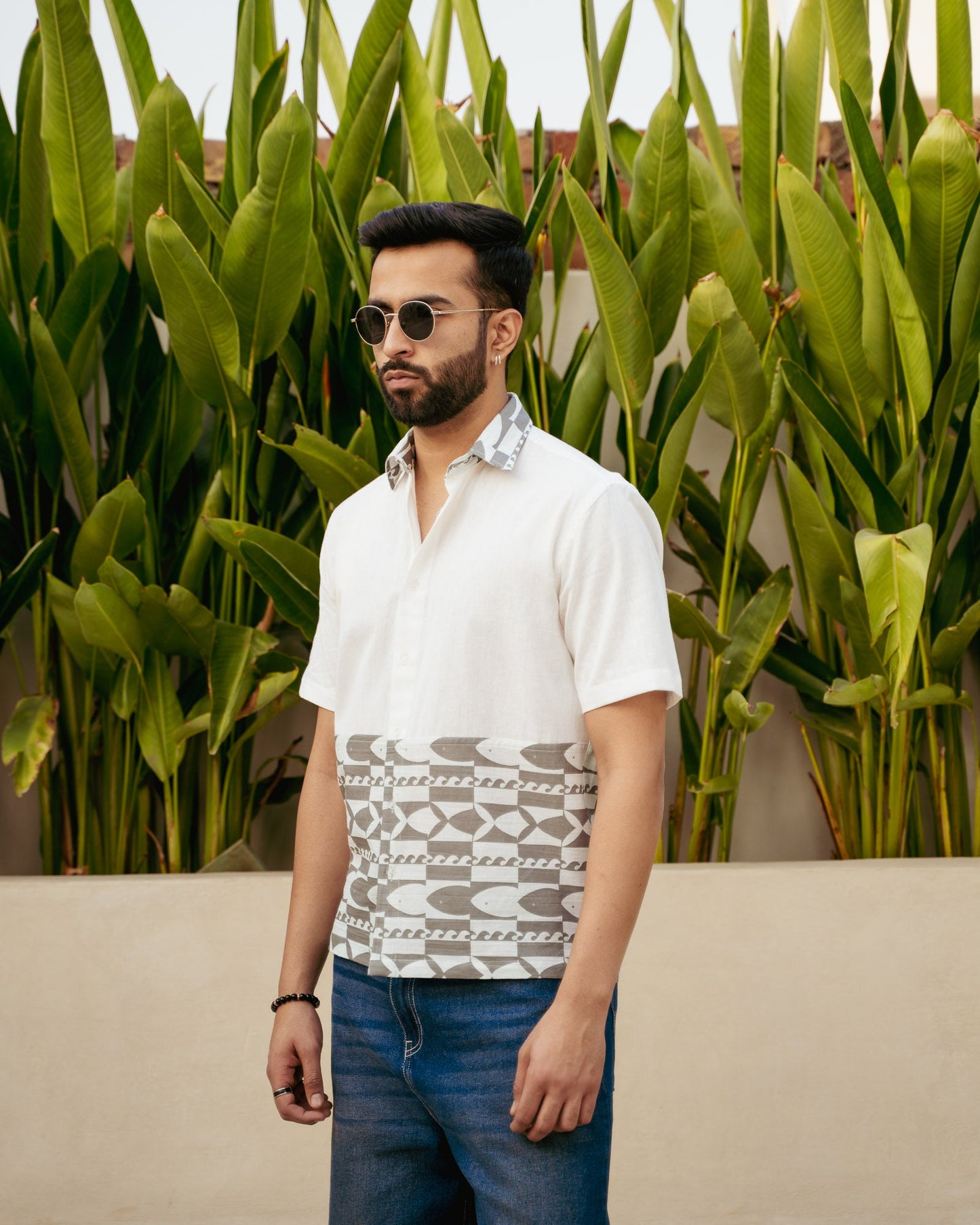 Funky Fish Teal Blue Linen shirt
