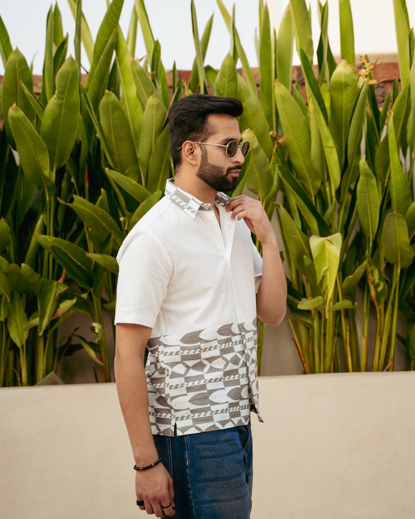 Funky Fish Teal Blue Linen shirt