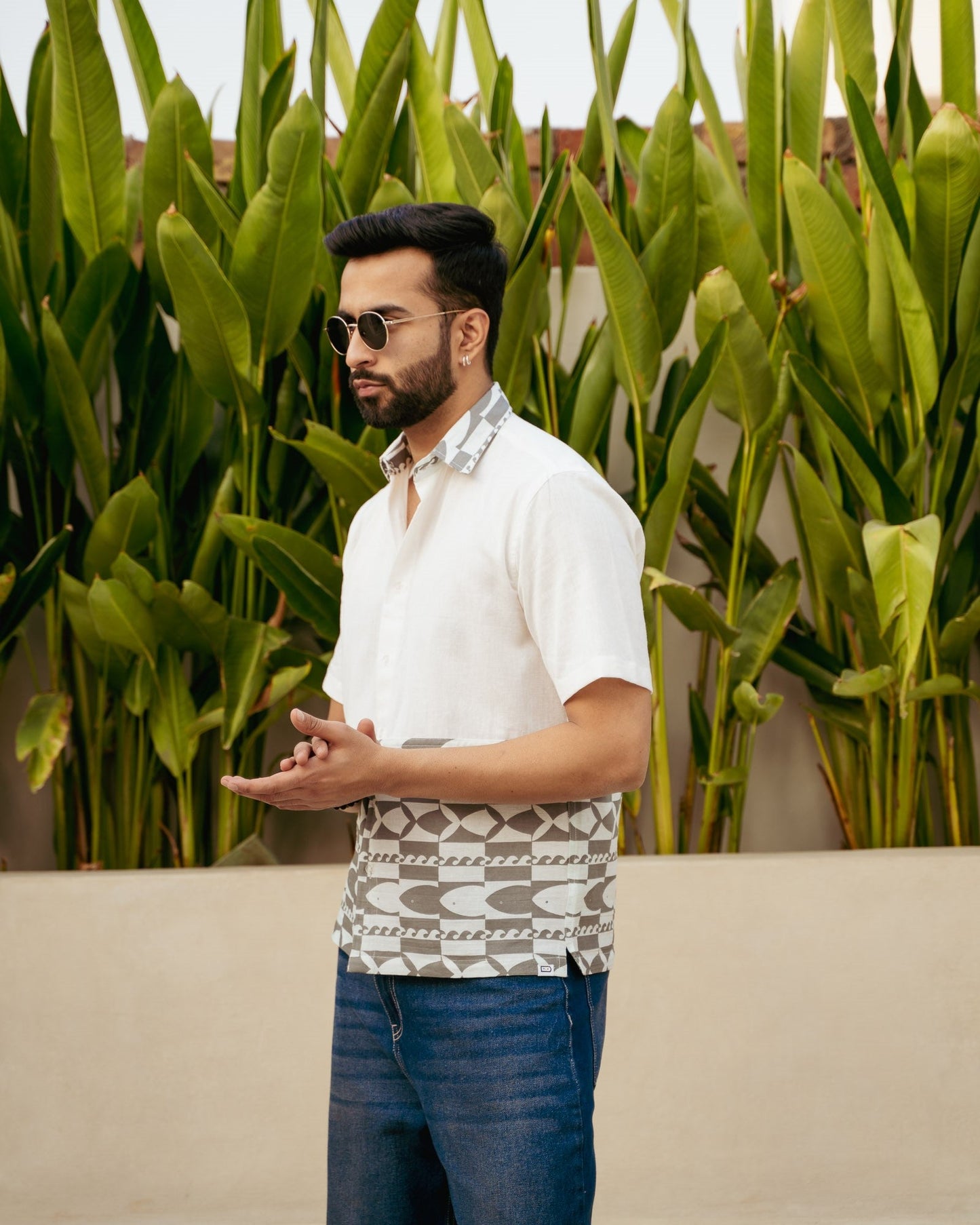 Funky Fish Teal Blue Linen shirt