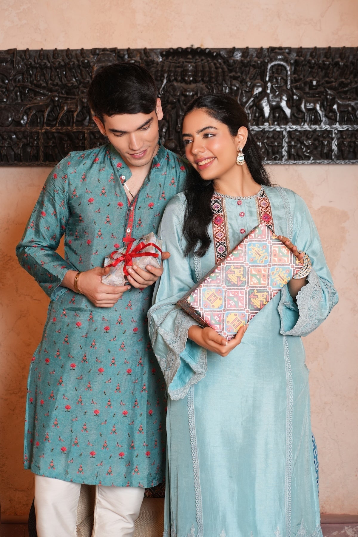 Sky Blue Dola Silk with Printed Multicolor Plazo with Dupatta