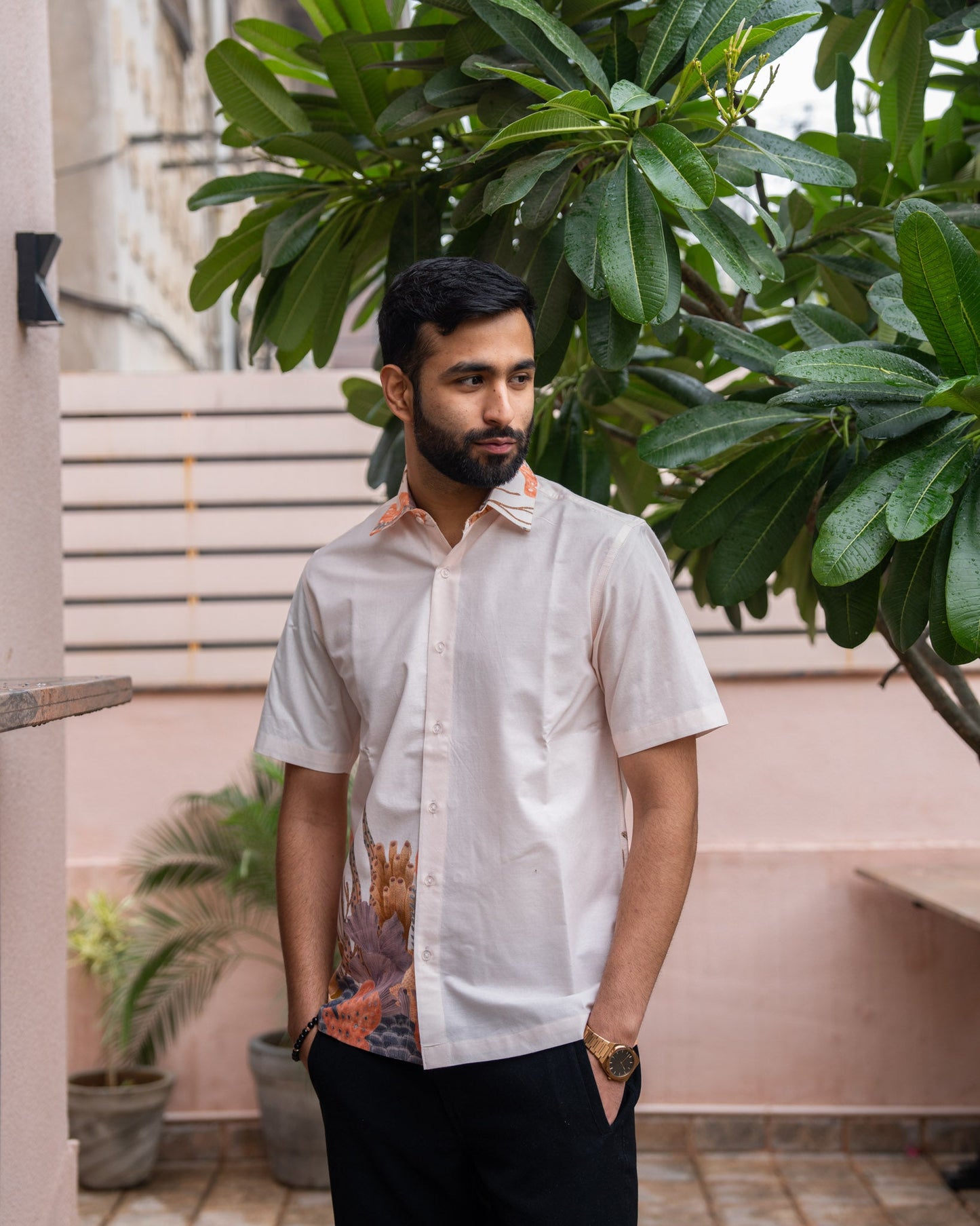 Aquatic Plant Ivory Side Patch Shirt
