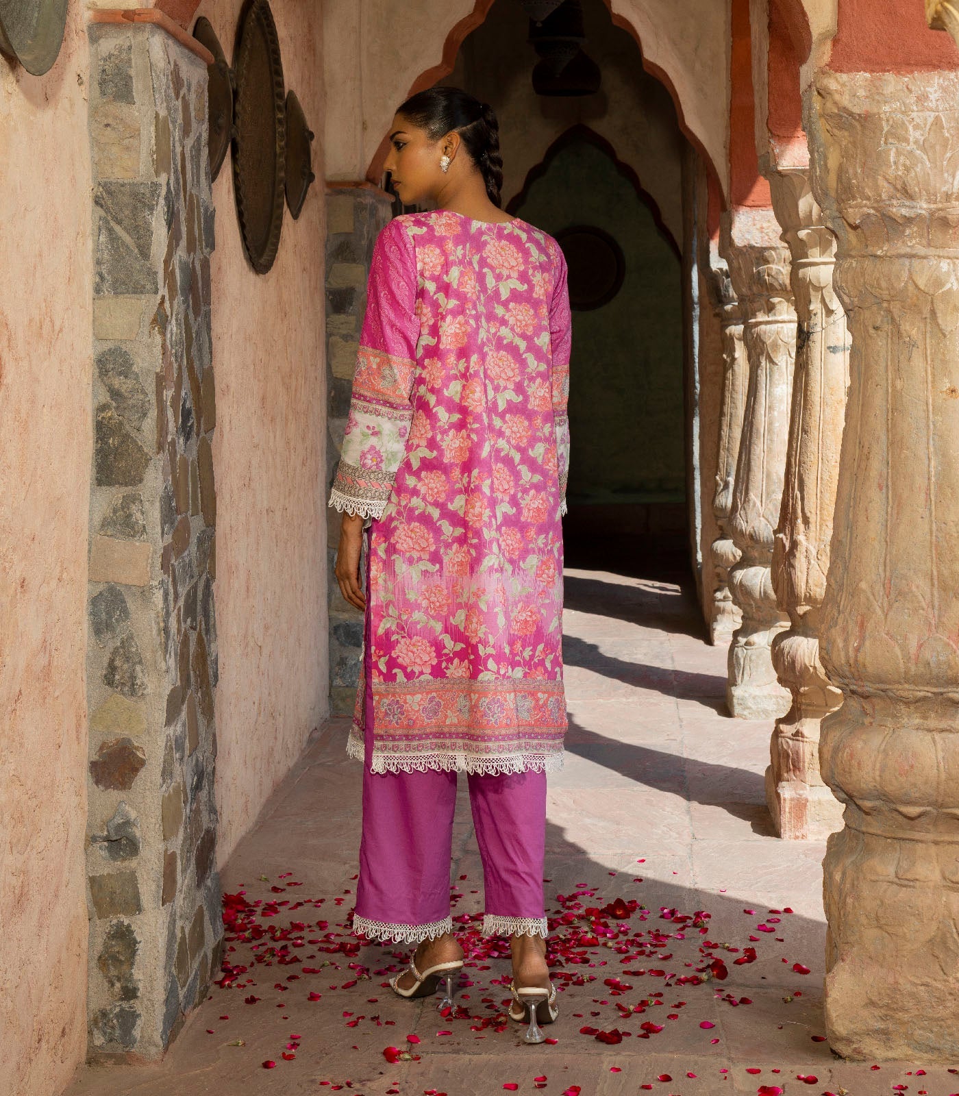 Pink printed suit