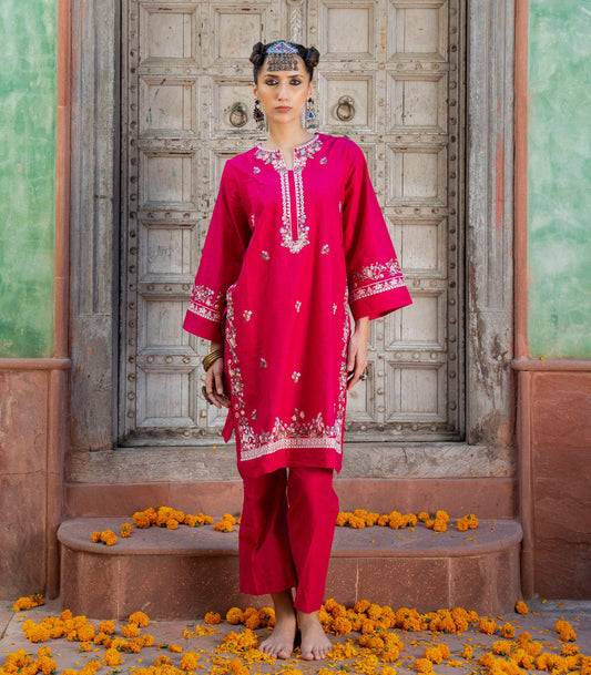 Hot Pink Lawn Embroiderd co-ord set