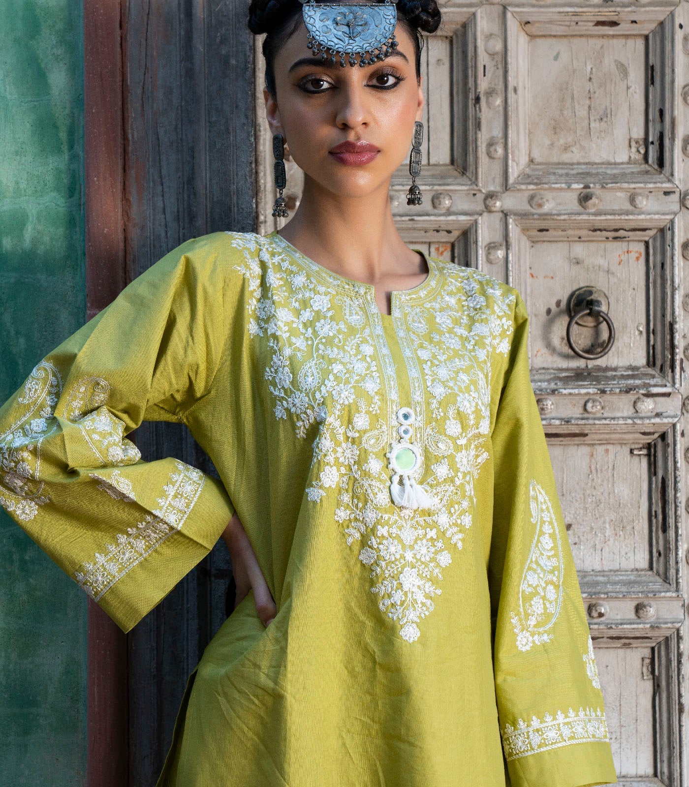 Light Green Lawn Embroiderd co-ord set