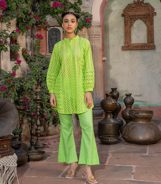 Parrot Green Chikankari co-ord set