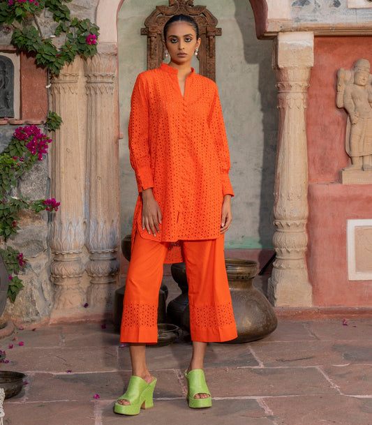 Orange Chikankari co-ord set