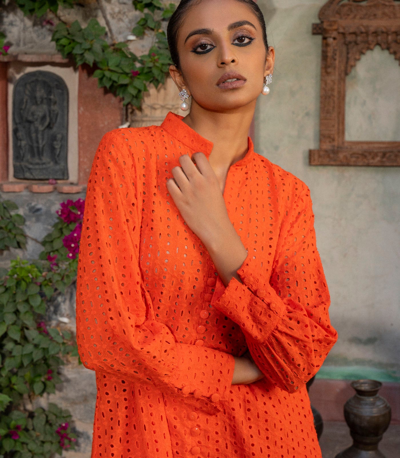 Orange Chikankari co-ord set