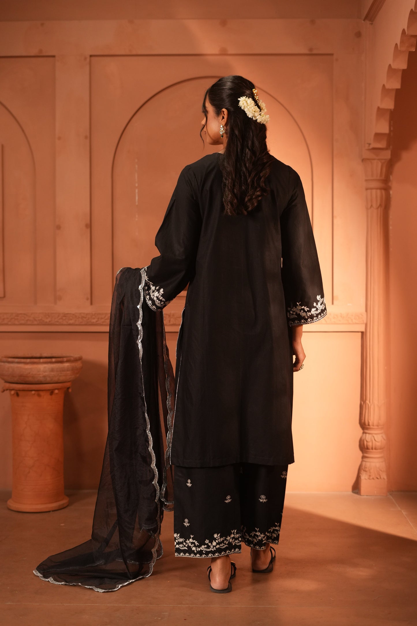 Black Lawn Embroidered  Kurta Set With Dupatta