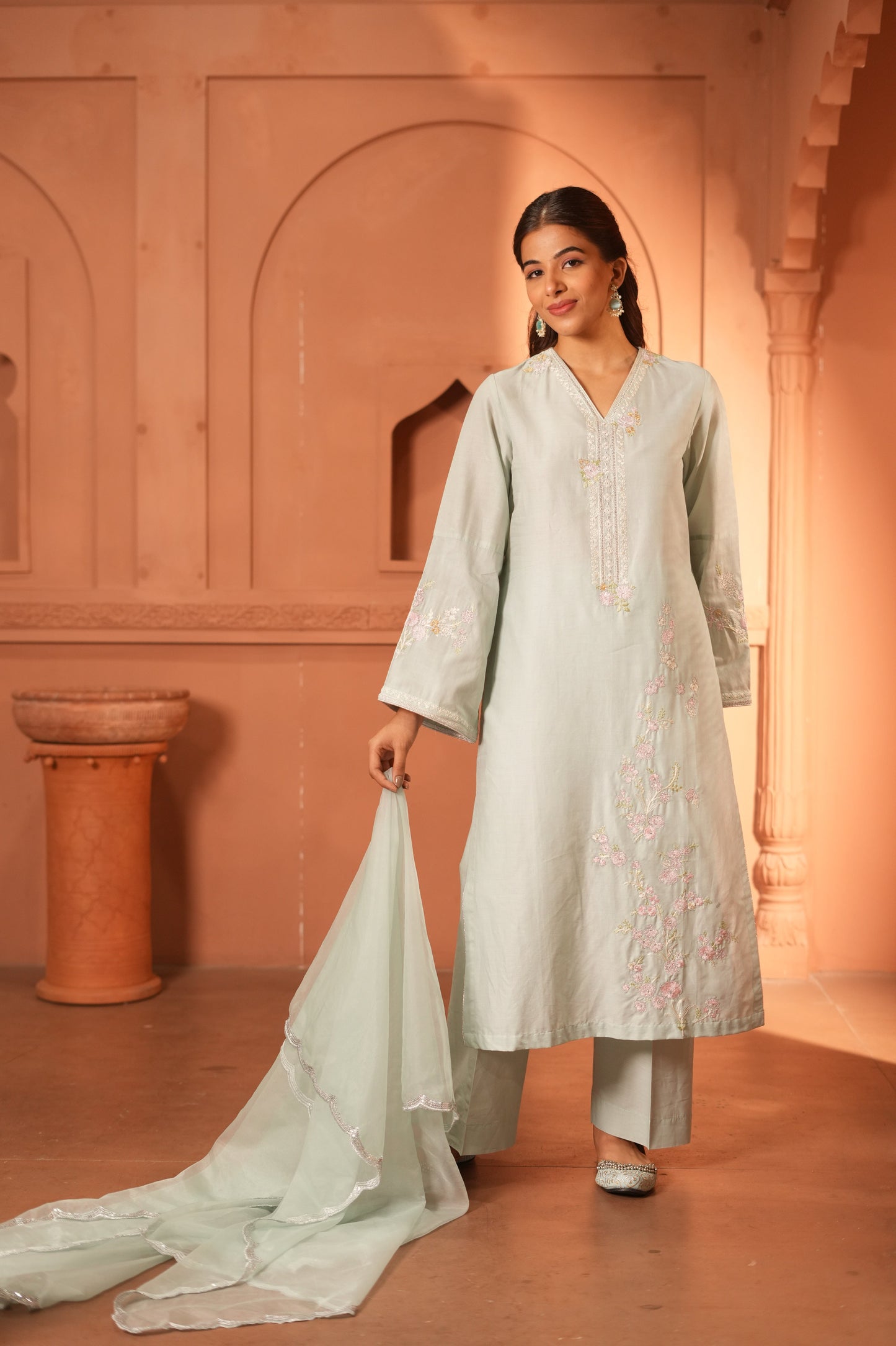 Sky Blue Lawn Embroiderd Kurta Set With Dupatta