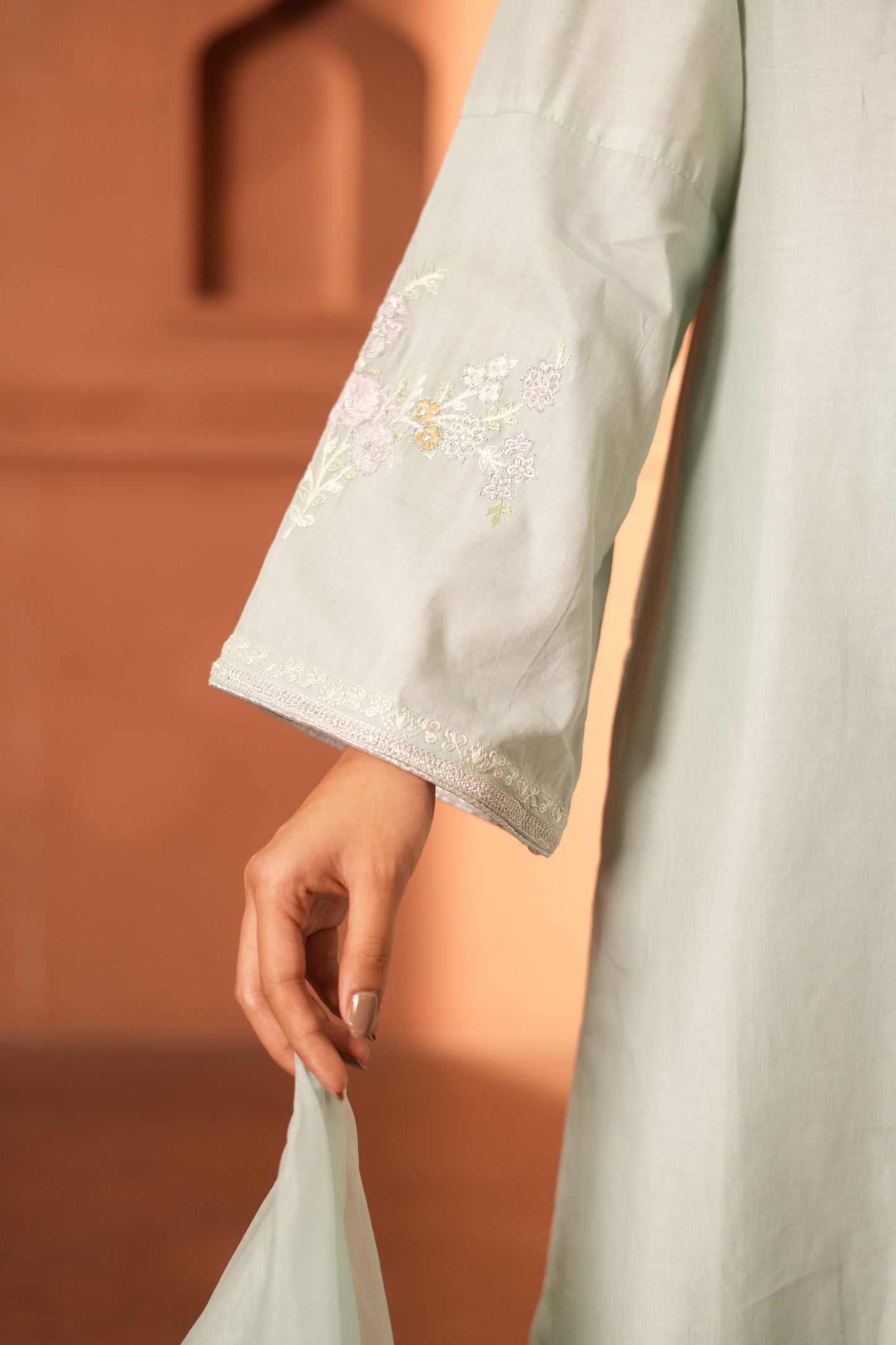 Sky Blue Lawn Embroiderd Kurta Set With Dupatta