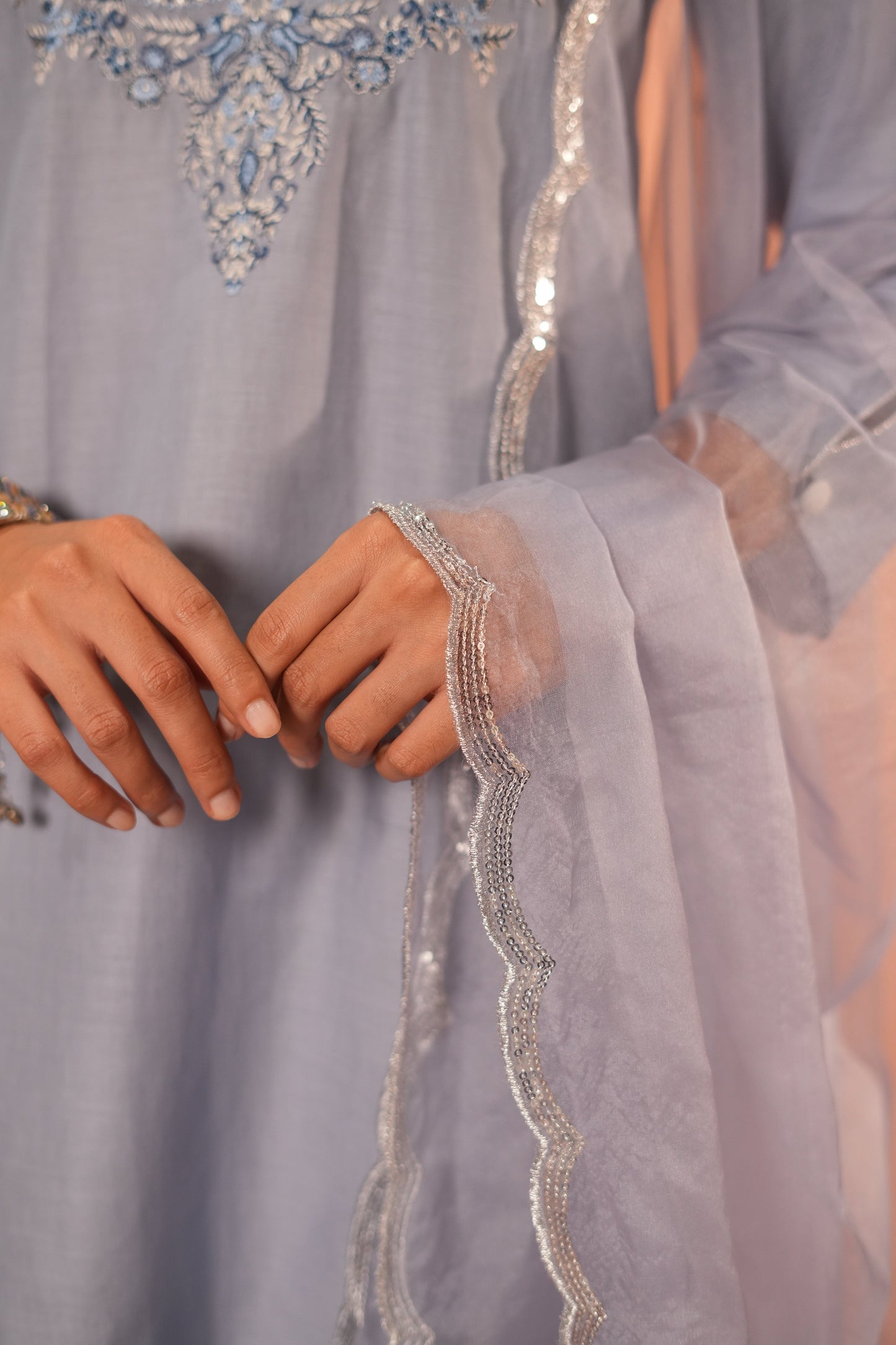 Powder Blue Lawn Embroiderd Kurta Set With Dupatta