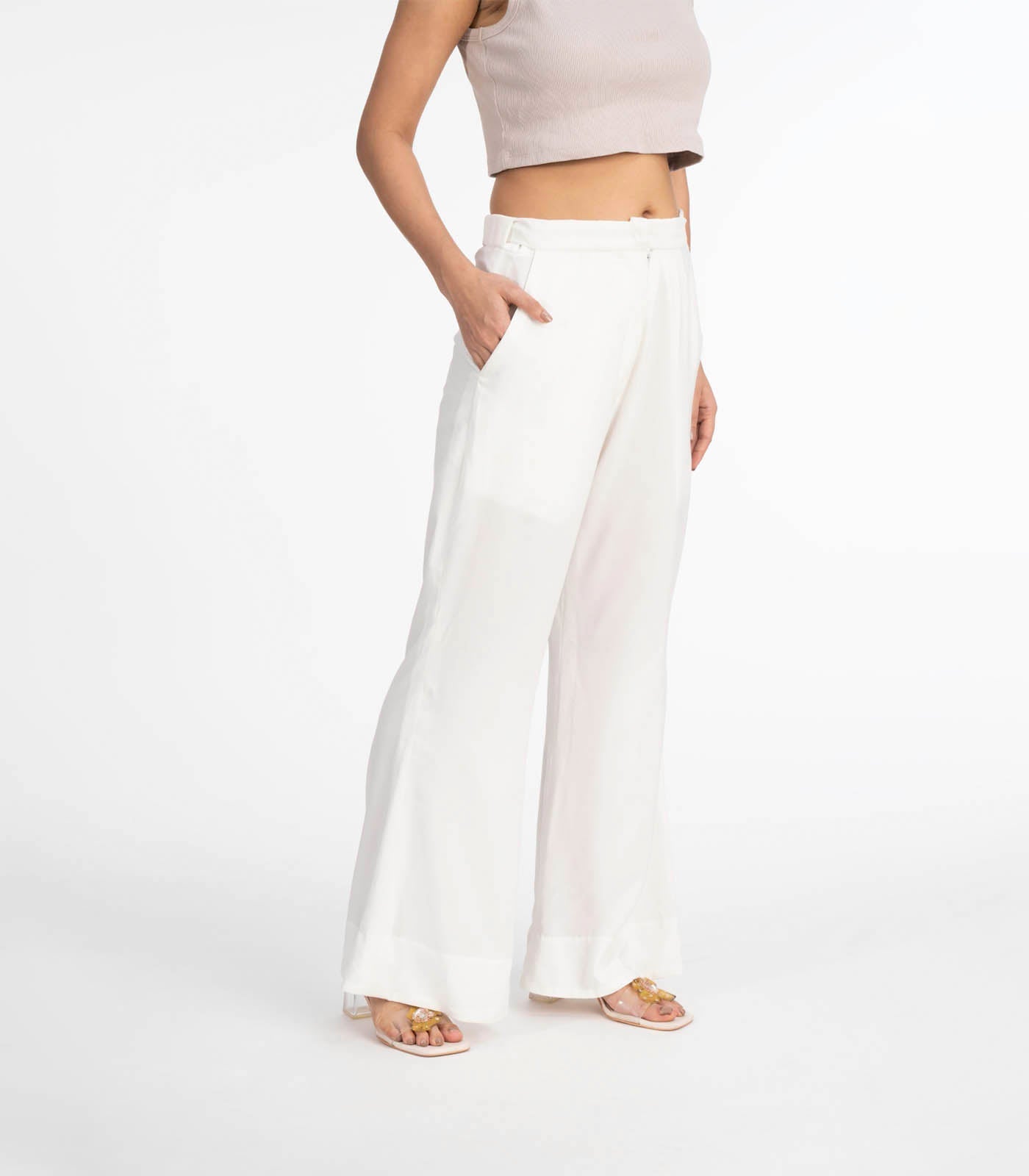 White Zip & elasticated waist pant