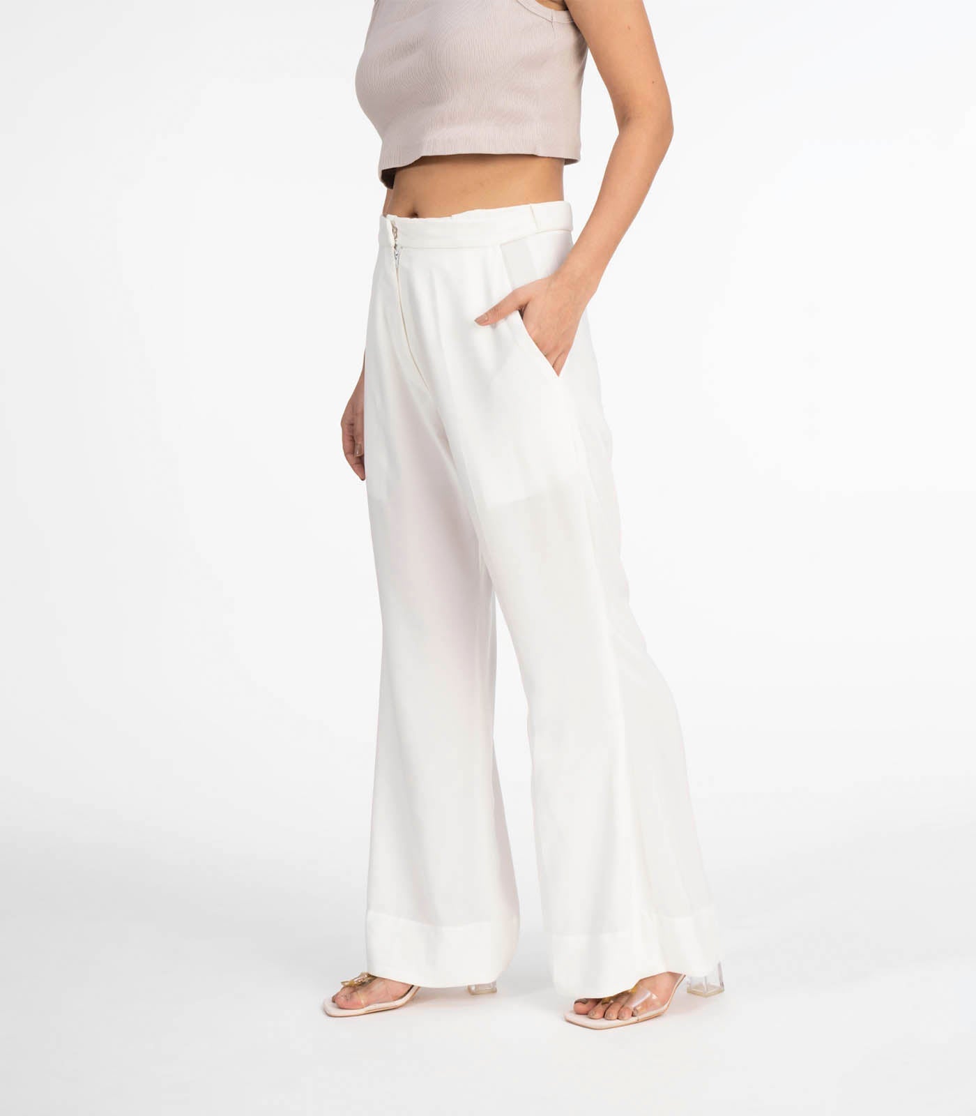 White Zip & elasticated waist pant