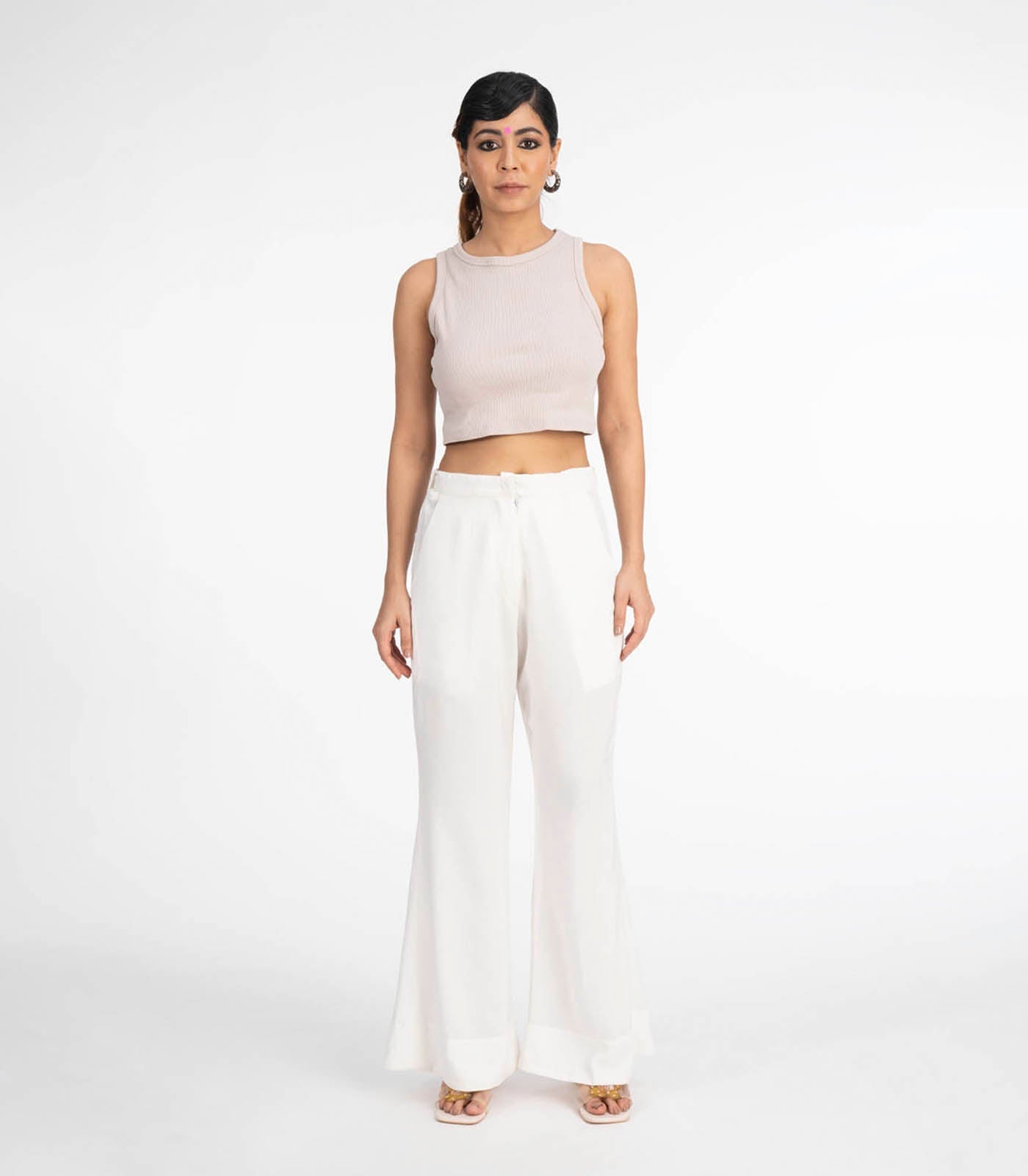 White Zip & elasticated waist pant