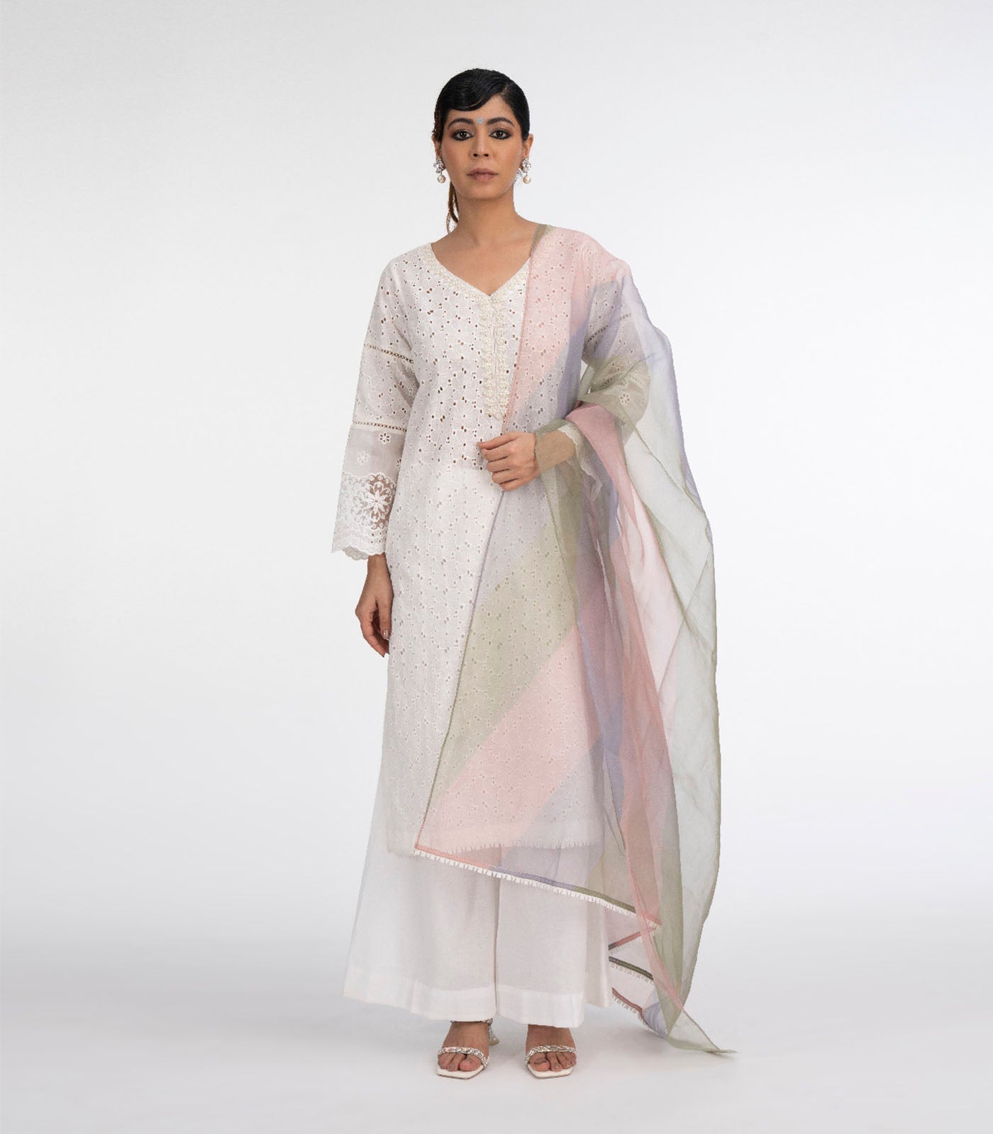 White chikankari suit