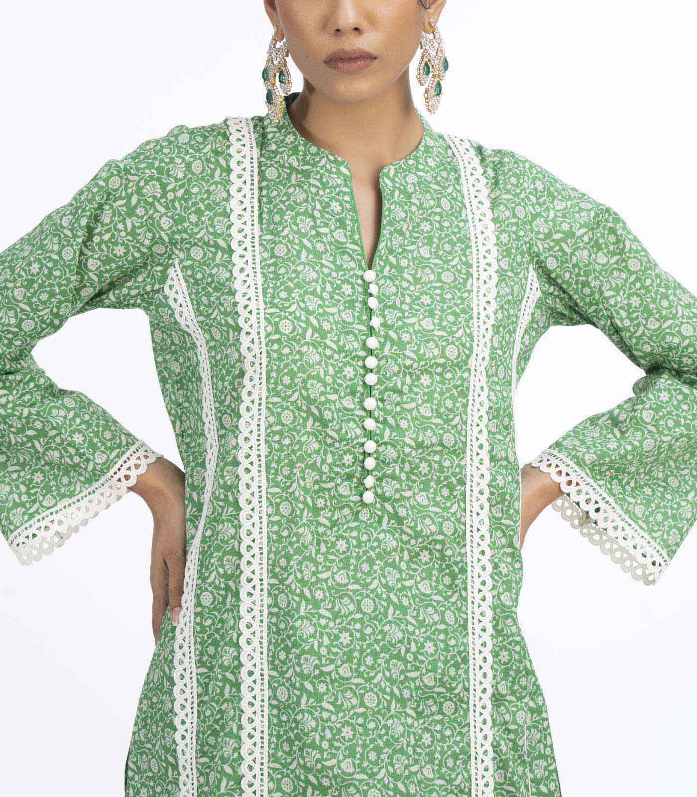 Green Lawn laces kurta set