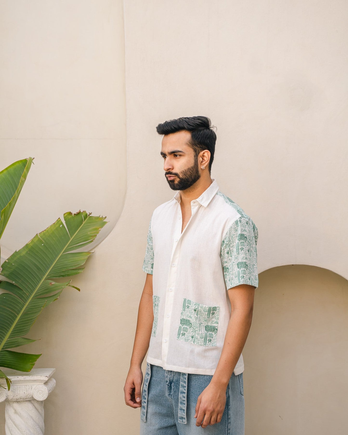 Beach Doodle Mint Pocket Linen Shirt
