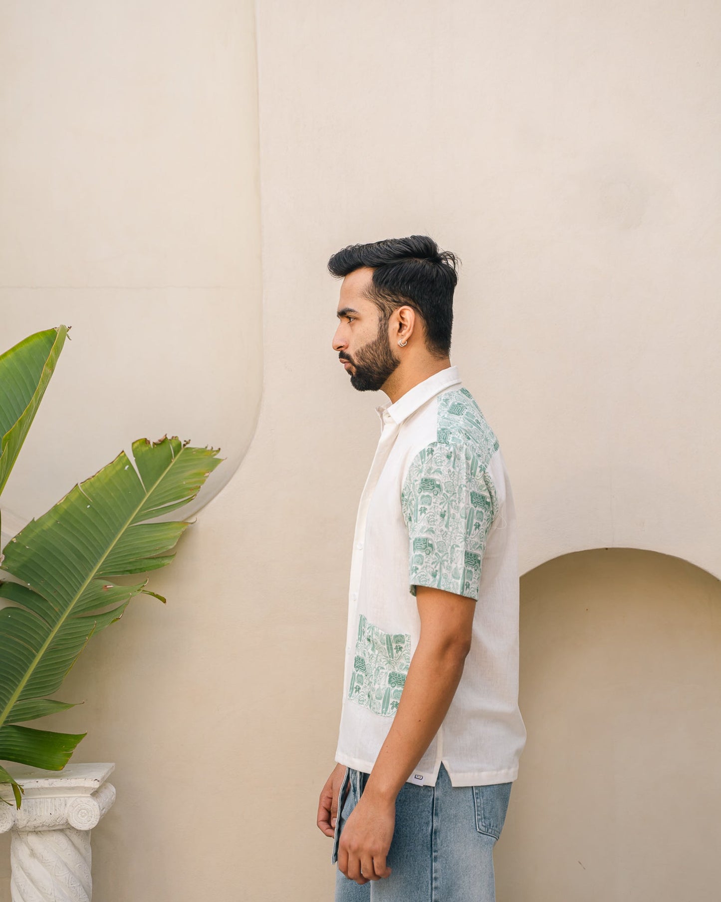 Beach Doodle Mint Pocket Linen Shirt