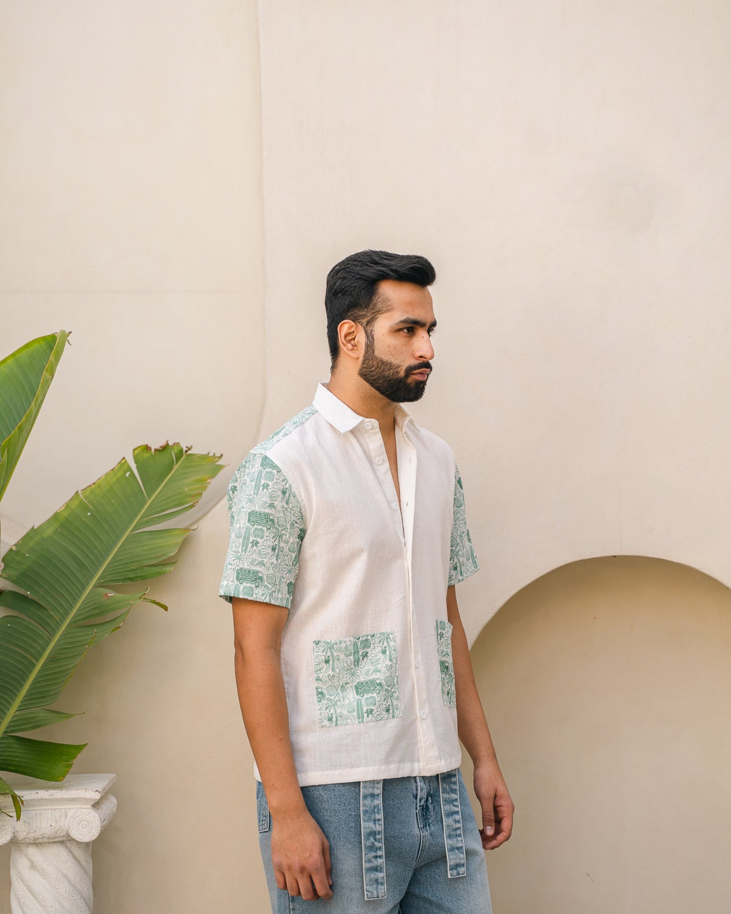 Beach Doodle Mint Pocket Linen Shirt