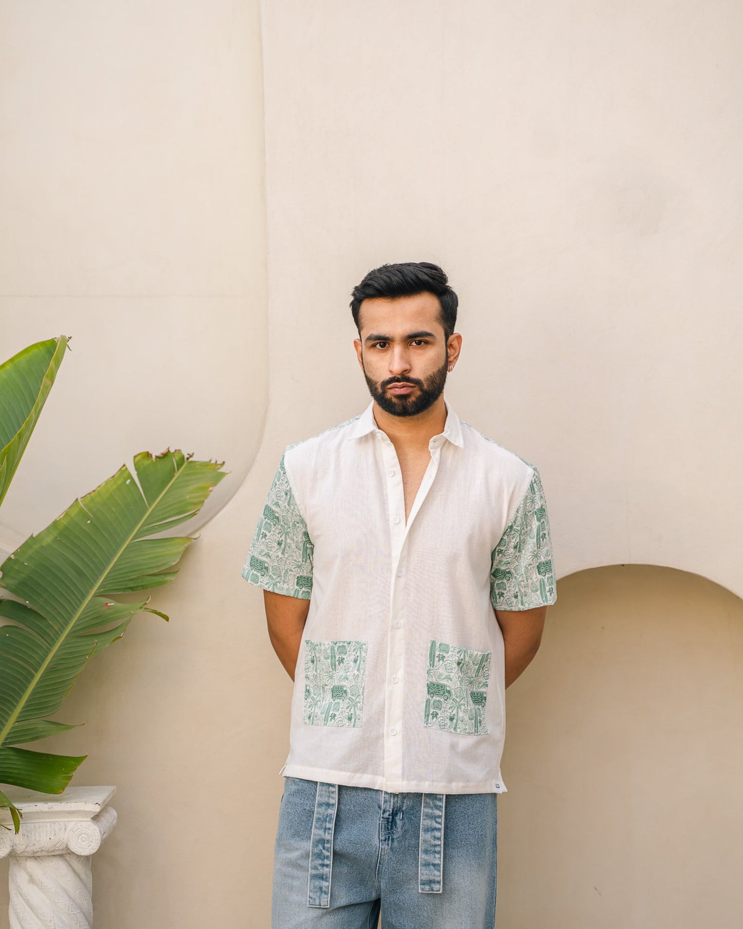 Beach Doodle Mint Pocket Linen Shirt