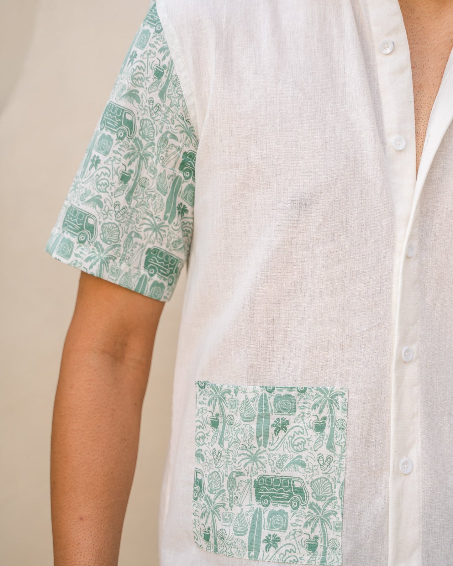 Beach Doodle Mint Pocket Linen Shirt