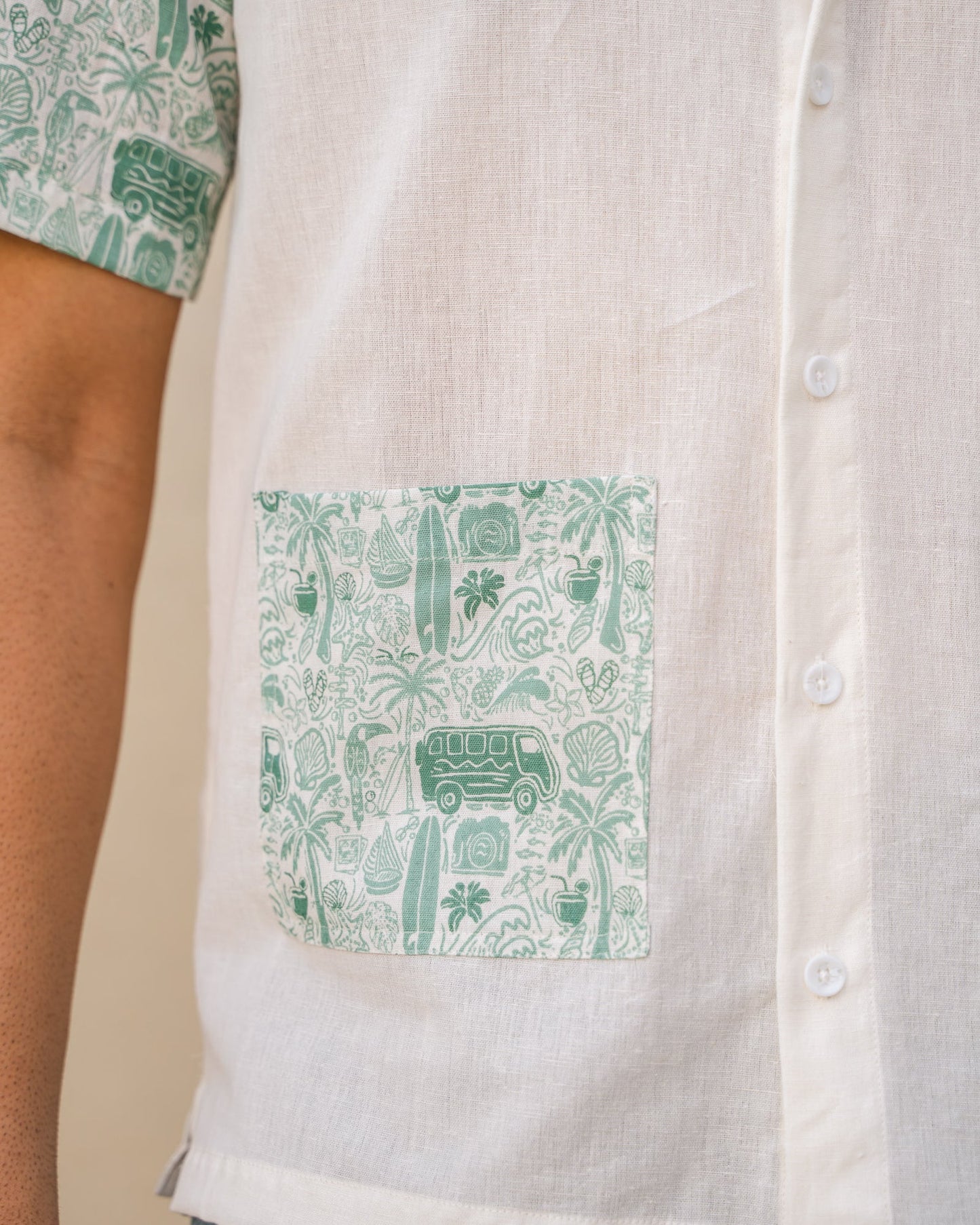 Beach Doodle Mint Pocket Linen Shirt