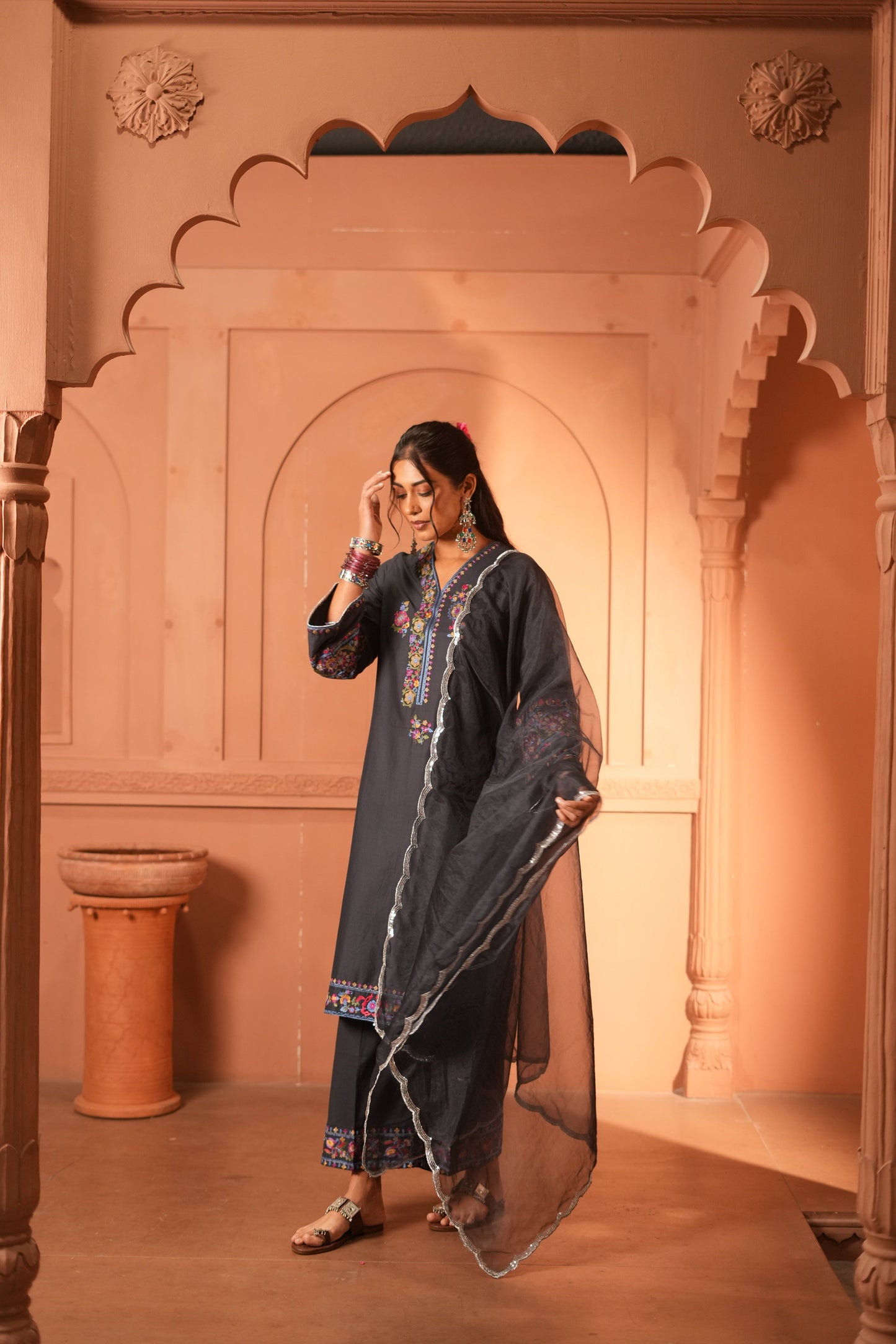 Black Plum Lawn Embroidered Kurta Set With Dupatta