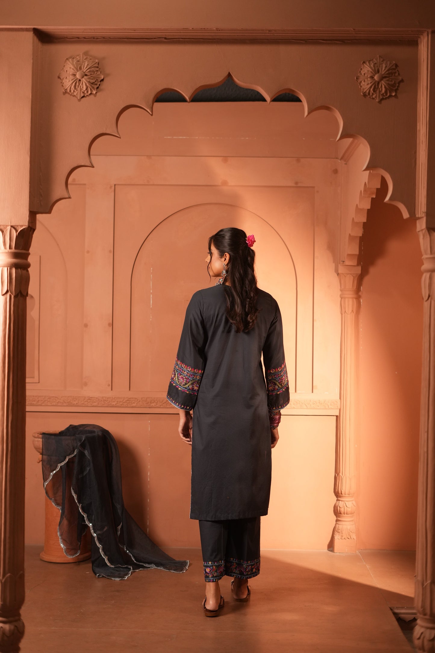 Black Plum Lawn Embroidered Kurta Set With Dupatta