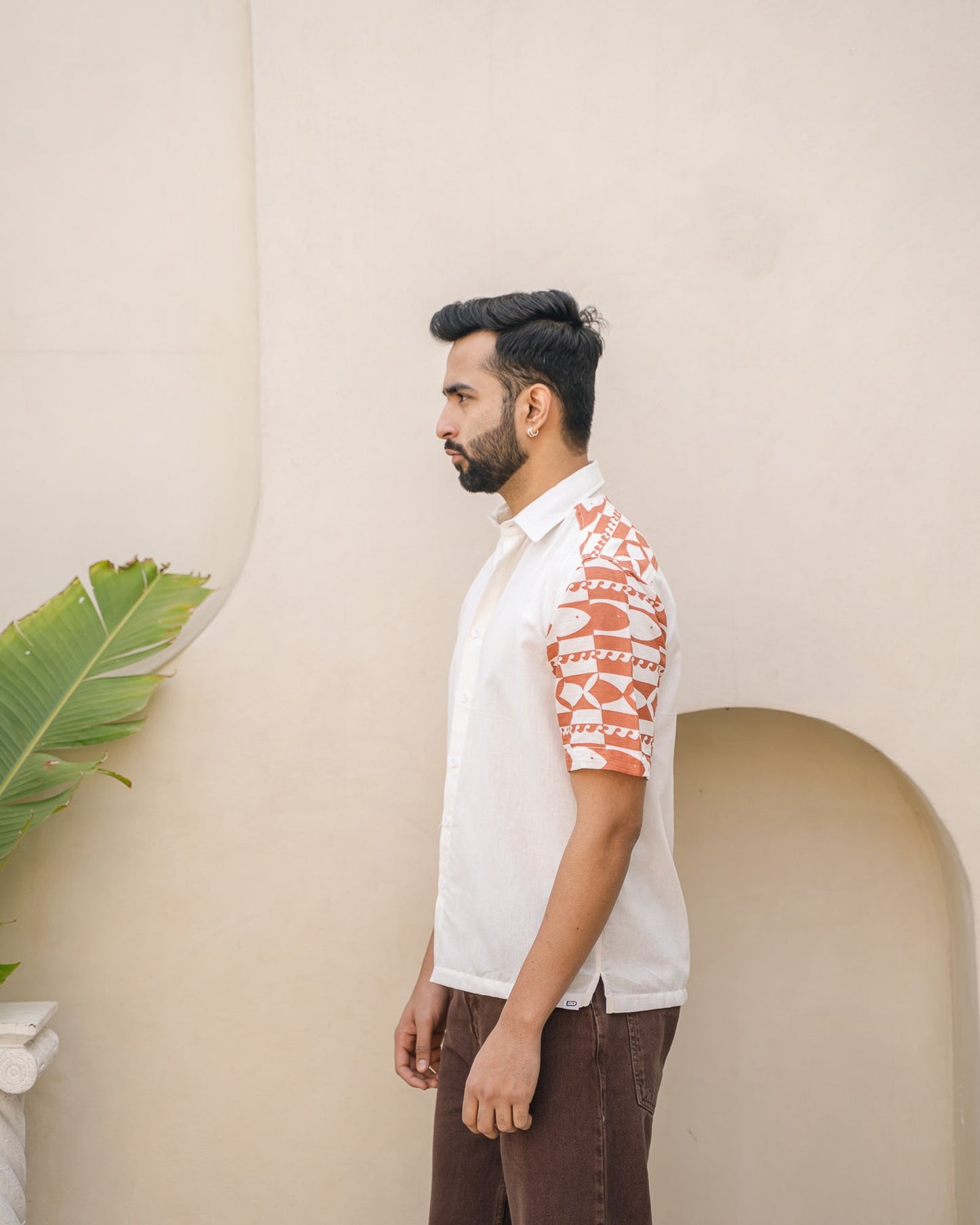 Funky Fish Terracotta Linen Shirt