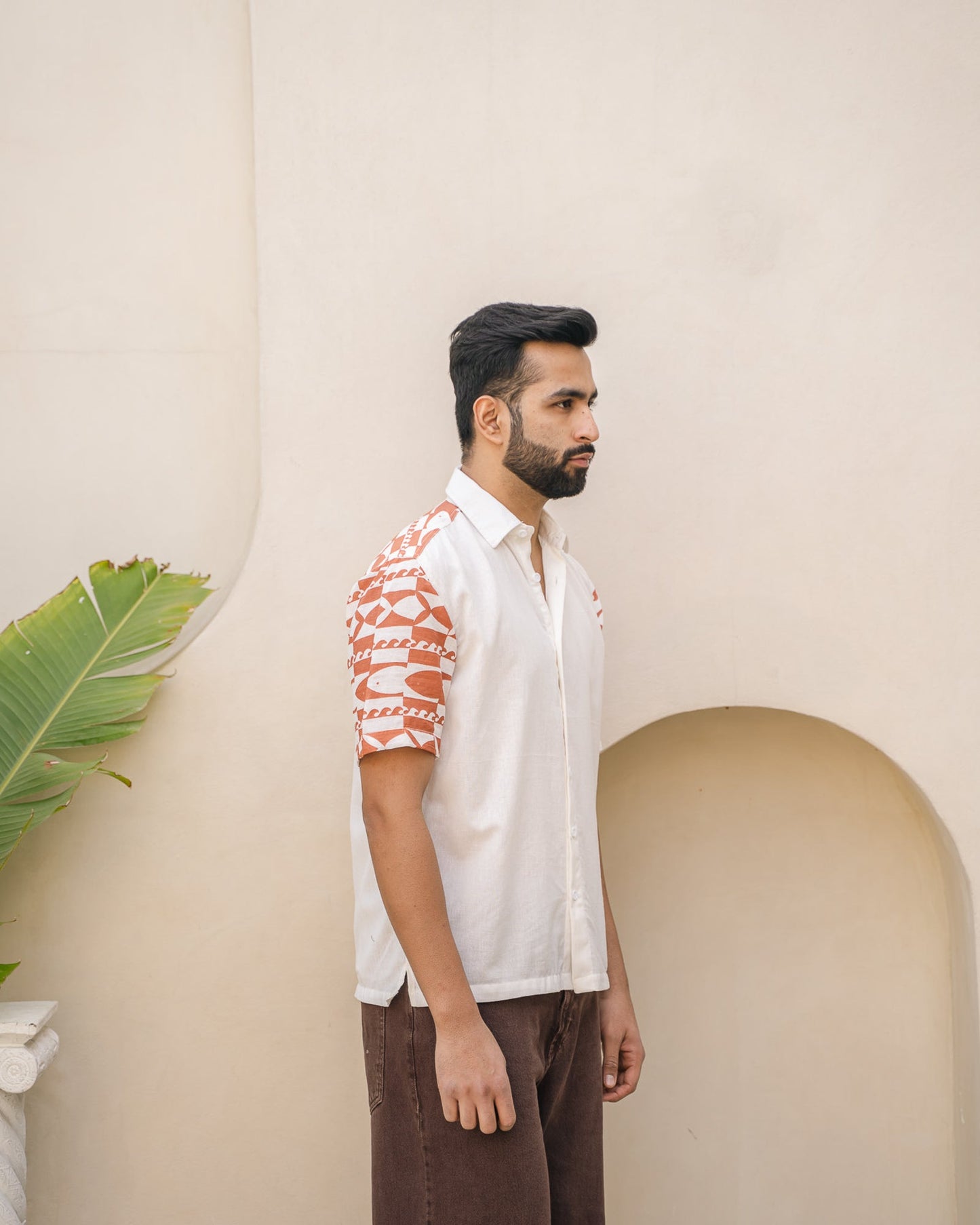 Funky Fish Terracotta Linen Shirt