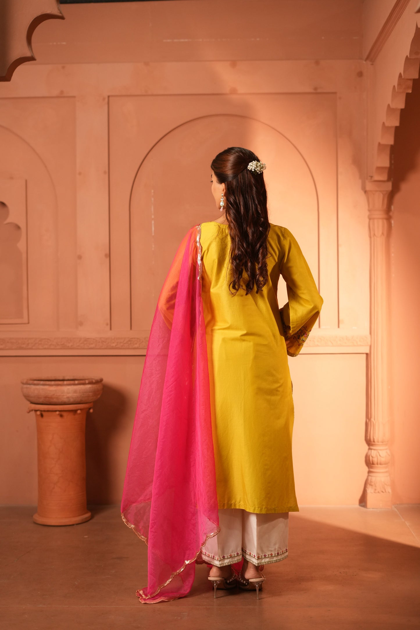 Lemon Green Lawn Embroidered Kurta Set with Dupatta