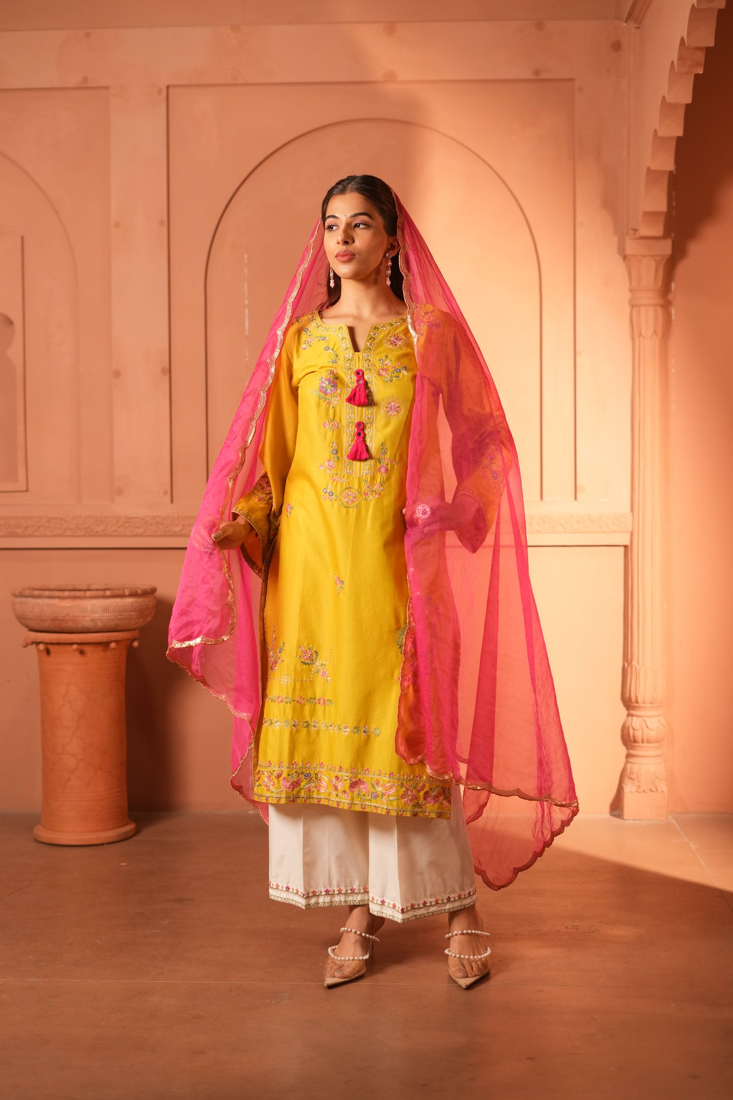 Lemon Green Lawn Embroidered Kurta Set with Dupatta