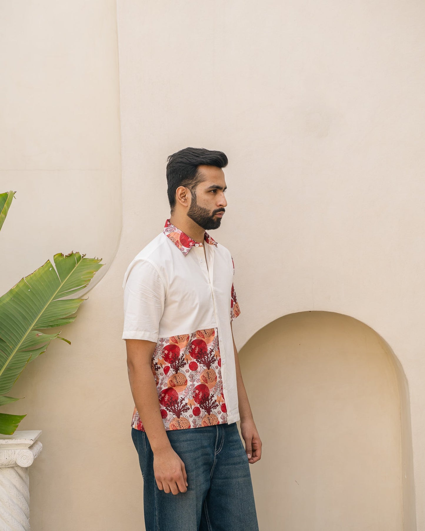 Ocean Life Side Patch Merlot Cotton Shirt