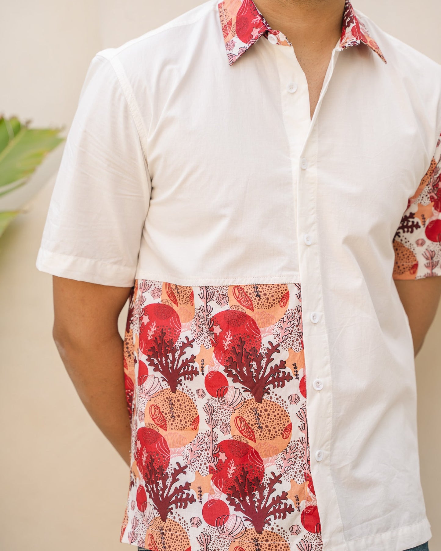 Ocean Life Side Patch Merlot Cotton Shirt