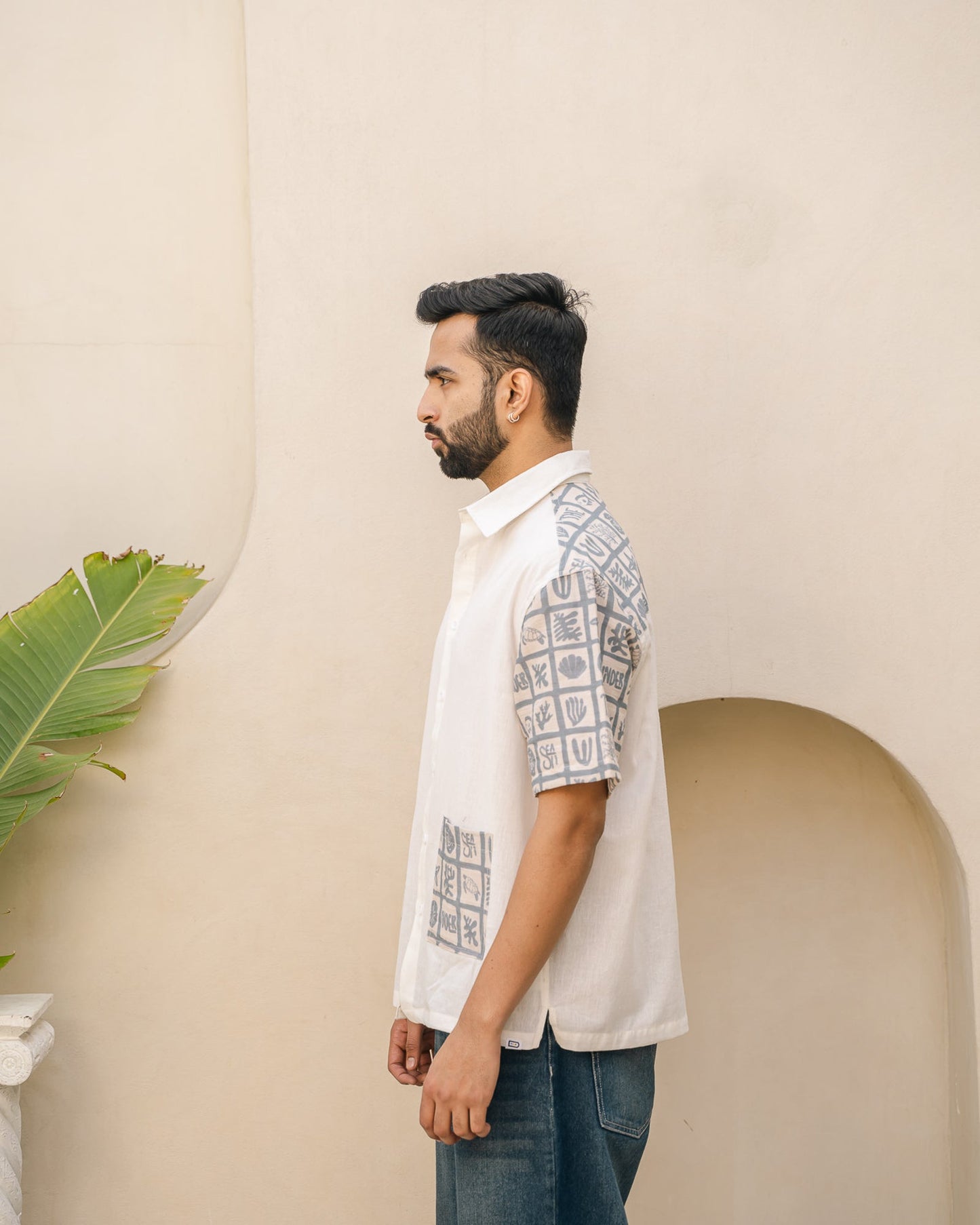 Aqua Block Ink Oversize Linen Shirt