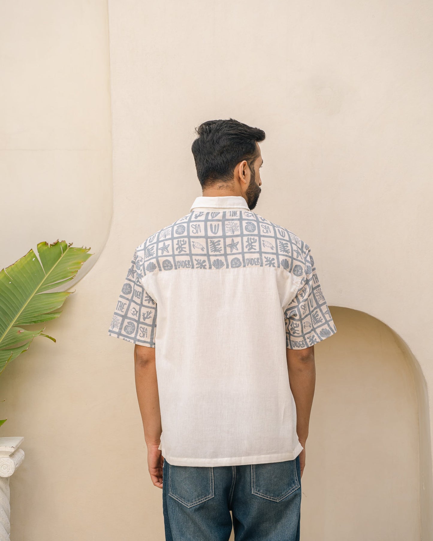 Aqua Block Ink Oversize Linen Shirt