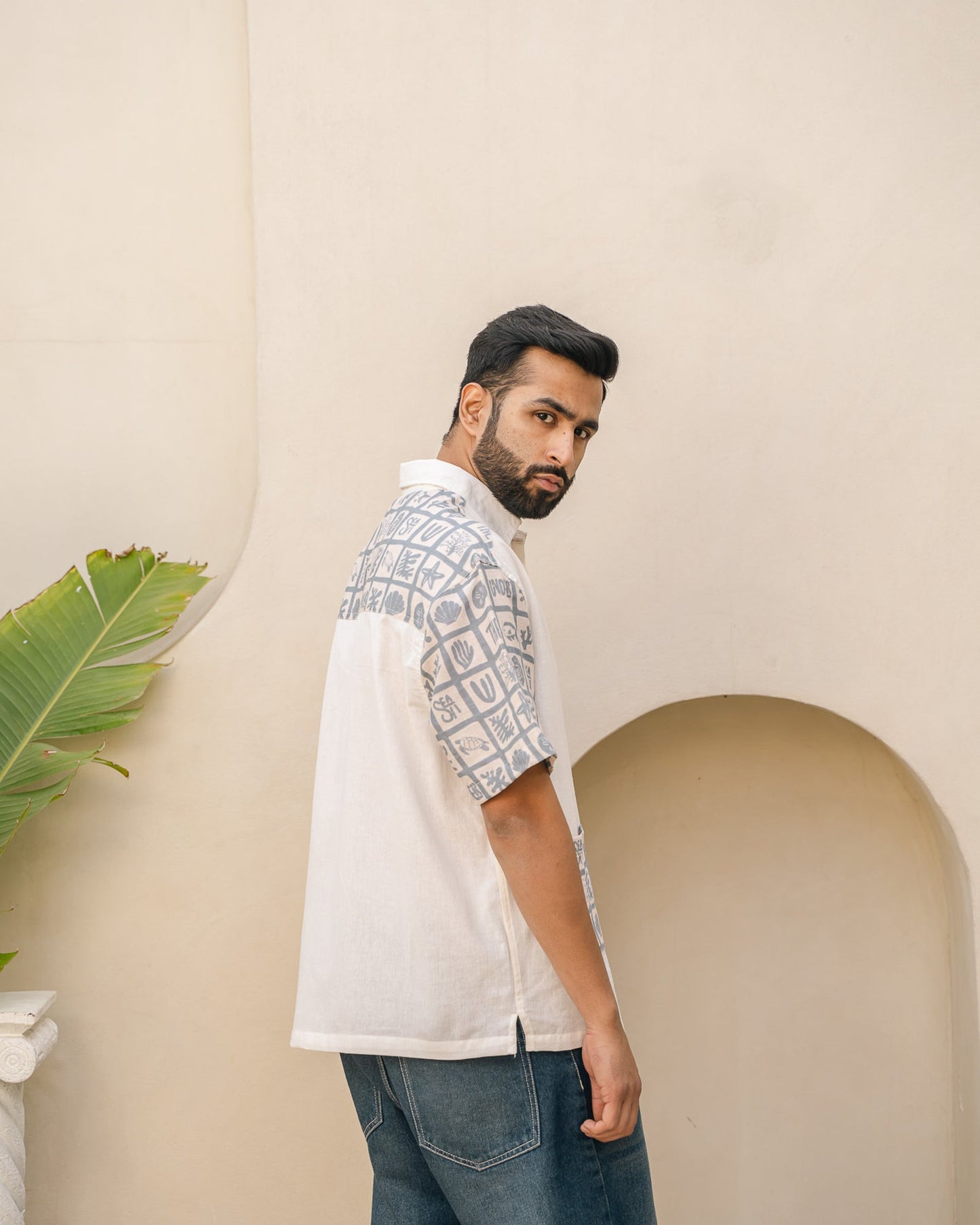 Aqua Block Ink Oversize Linen Shirt